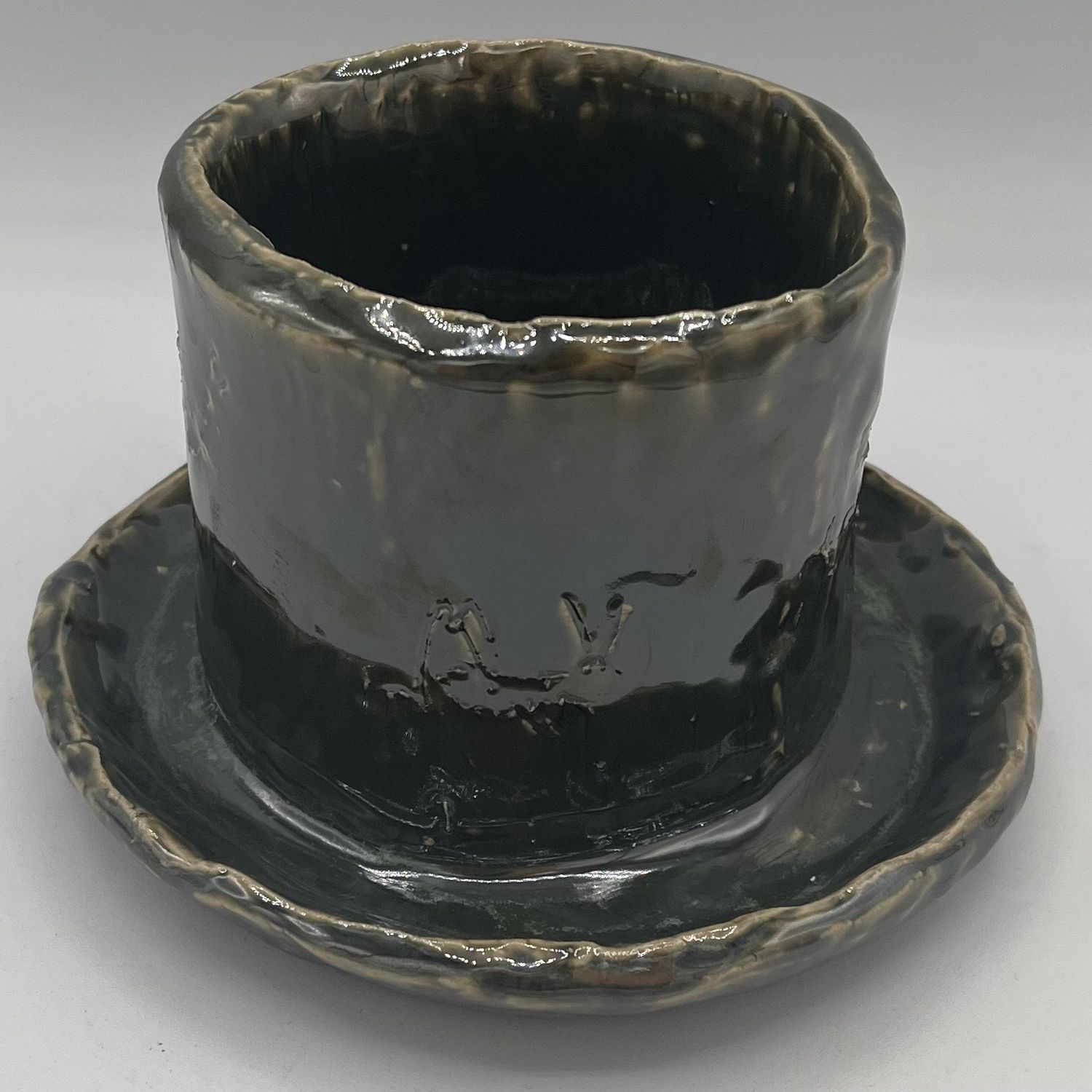 David Patrick, Ceramic Planter, Dark Green Bugs