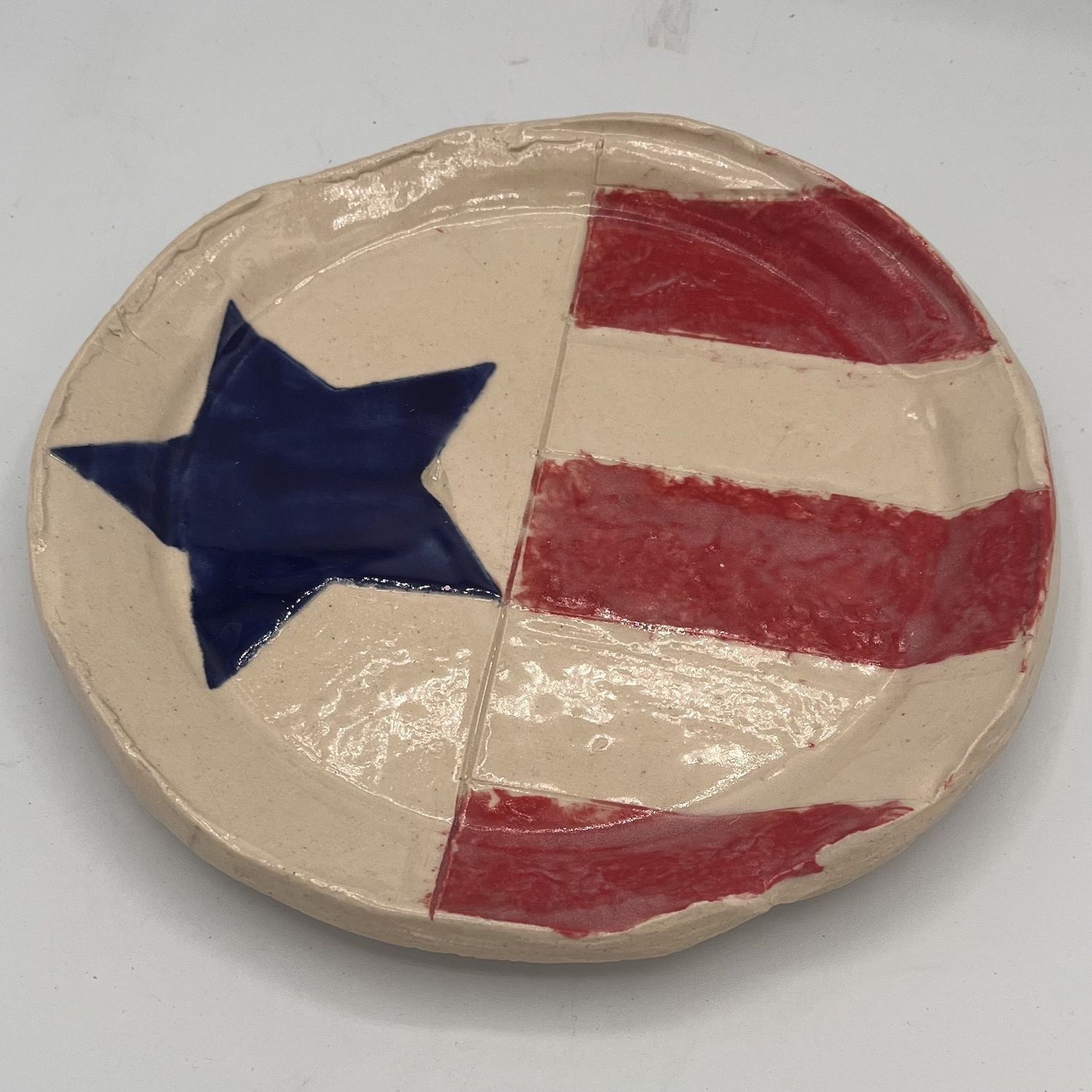 Saul Ray, Ceramic Plate, Blue Star and Red Stripes
