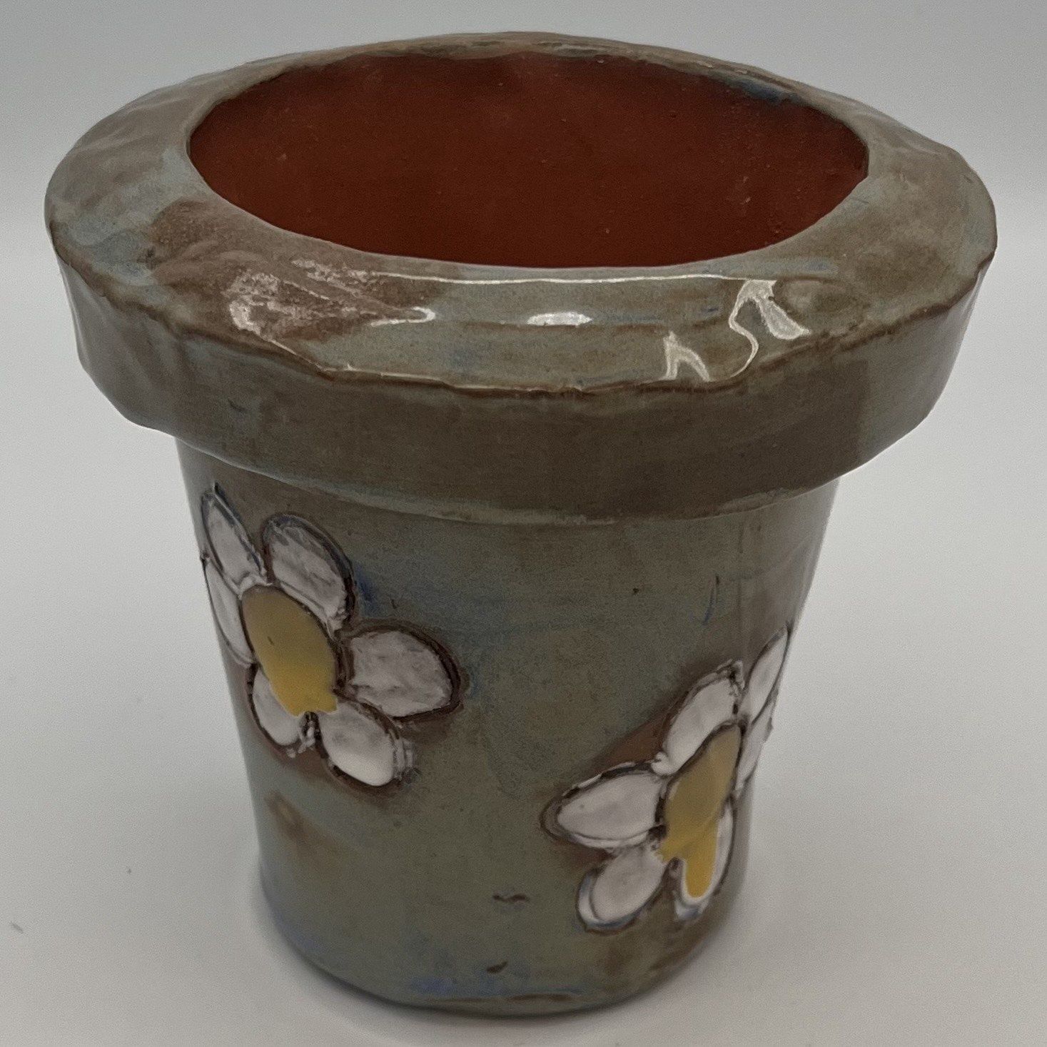 Joey Buschelman, Ceramic Utensil Holder, White and Yellow Flowers on Green Background