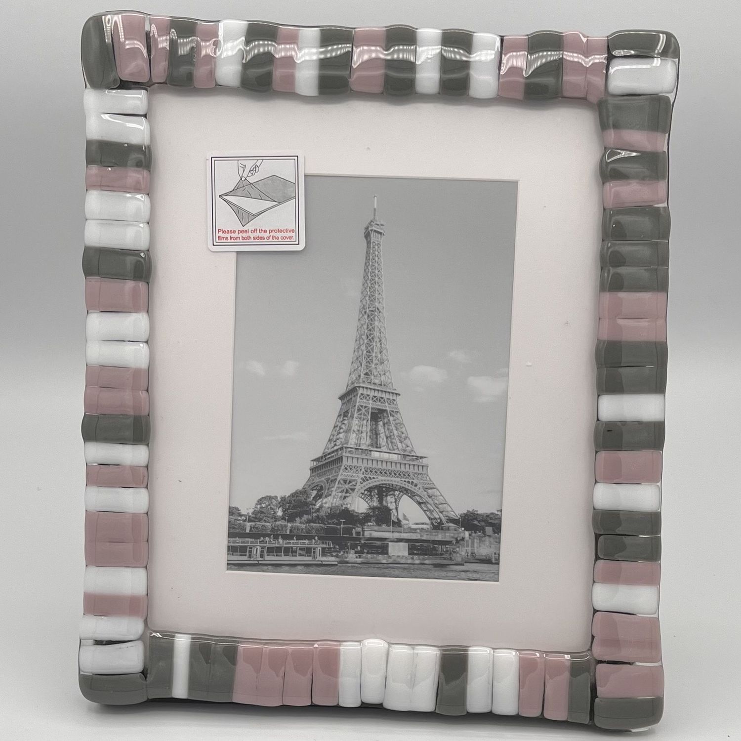 Christina Hanes, Fused Glass Frame, Purple, Grey and White Stripes