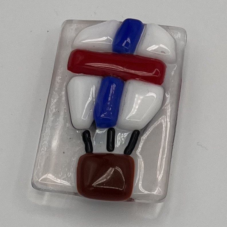 Lori Lefferts, Fused Glass Magnet, Red, White and Blue Hot Air Balloon