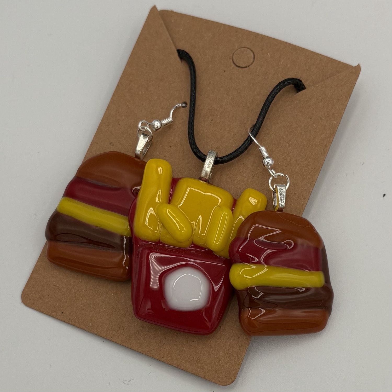 Nathan Strother, Fused Glass Jewelry Set, Burger and Fries