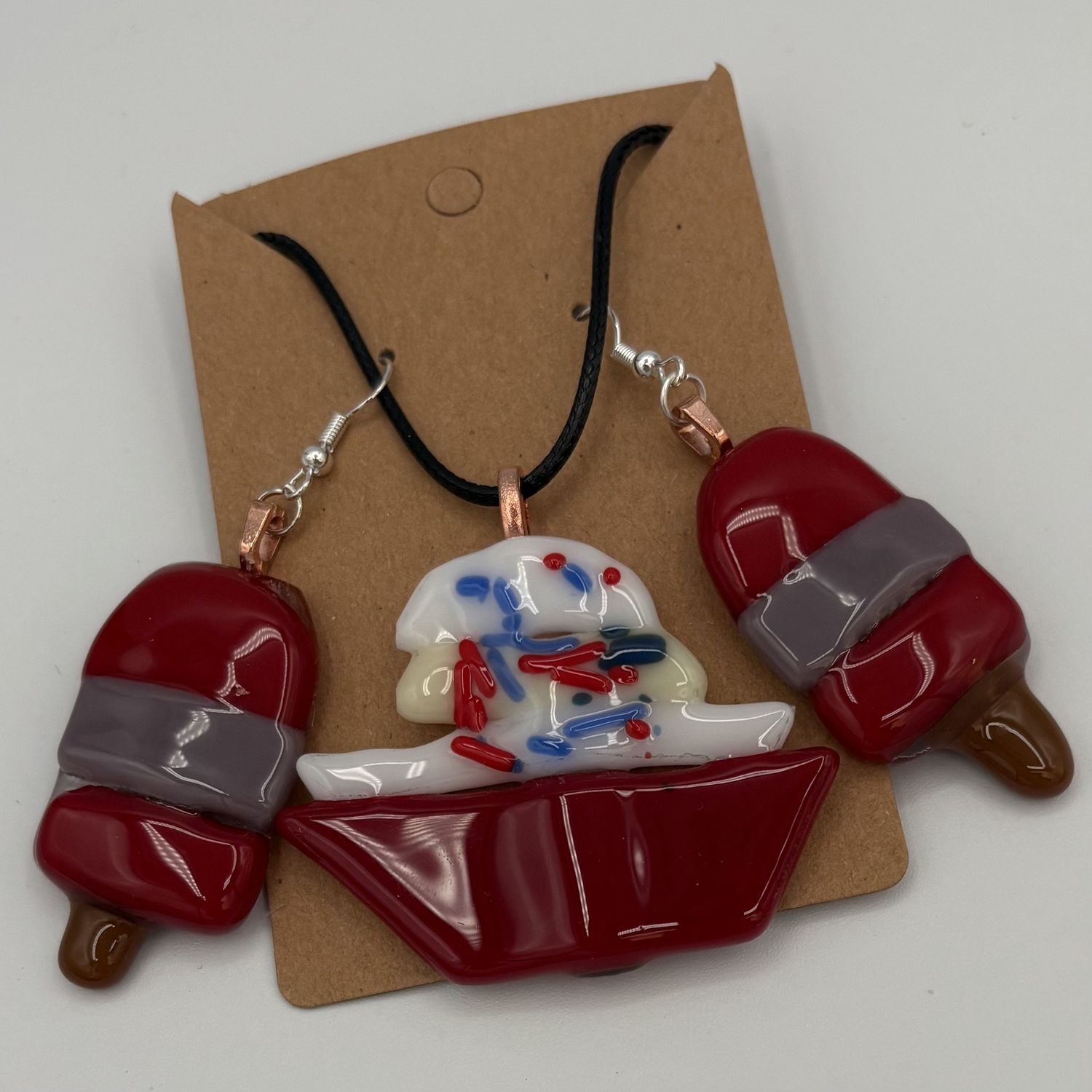Annie Baxter, Fused Glass Jewelry Set, Ice Cream