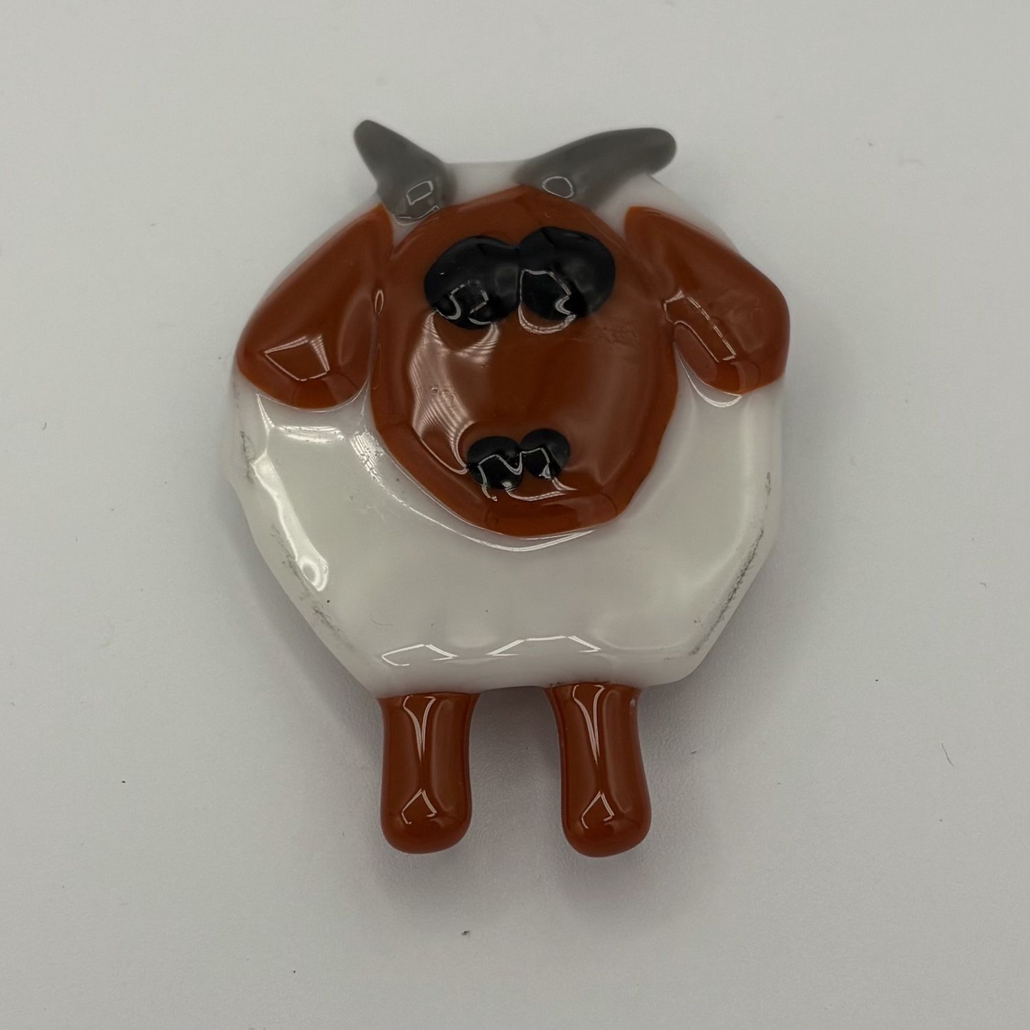 Tammy McCammon, Fused Glass Magnet, Brown and White Goat