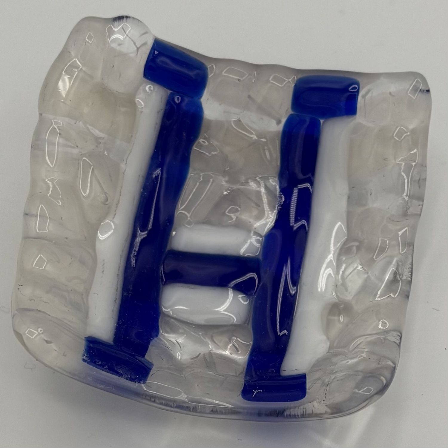 Jody Mann, Fused Glass Ring Dish, Blue and White H