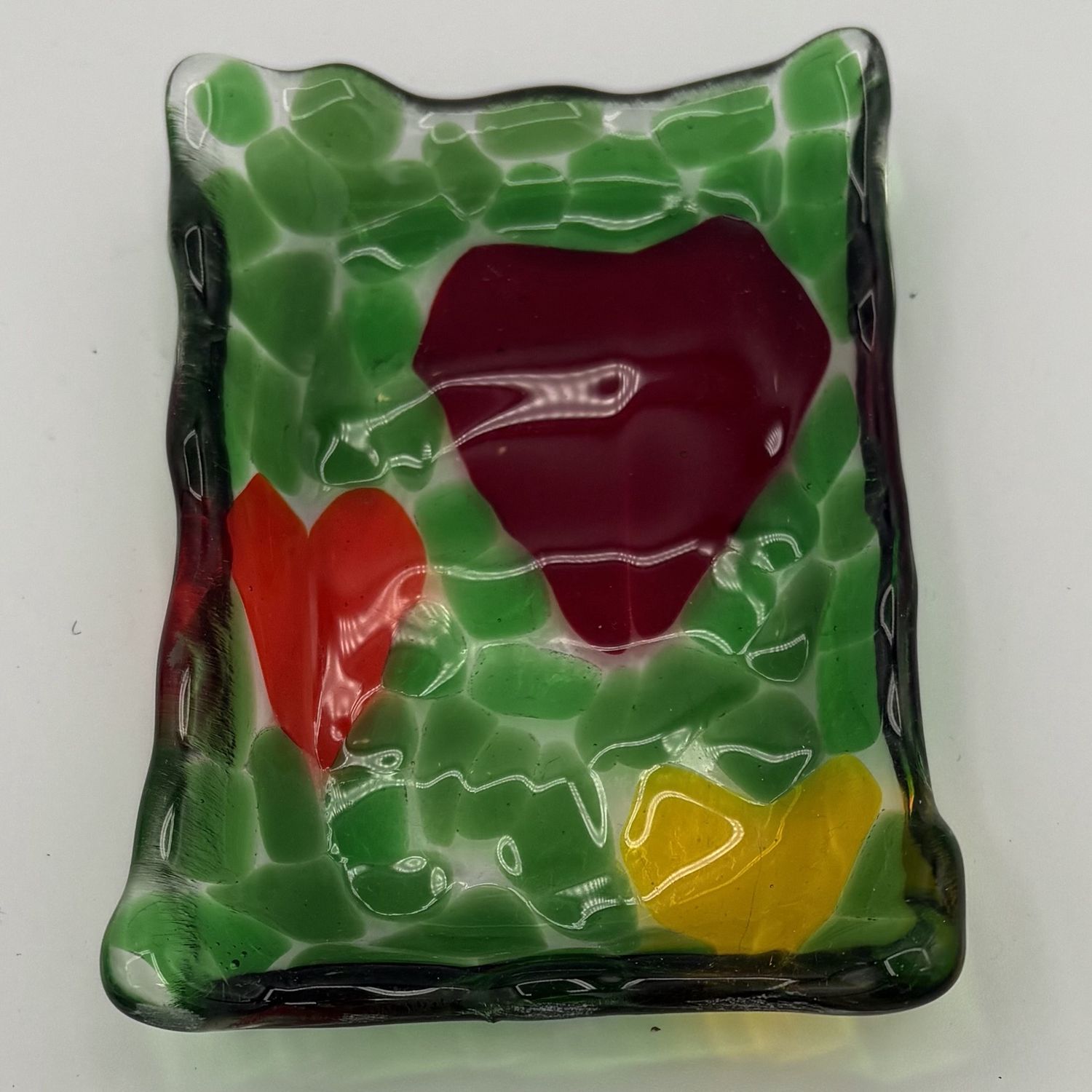 Kara Burgdorf, Fused Glass Soap Dish, Warm-Toned Hearts
