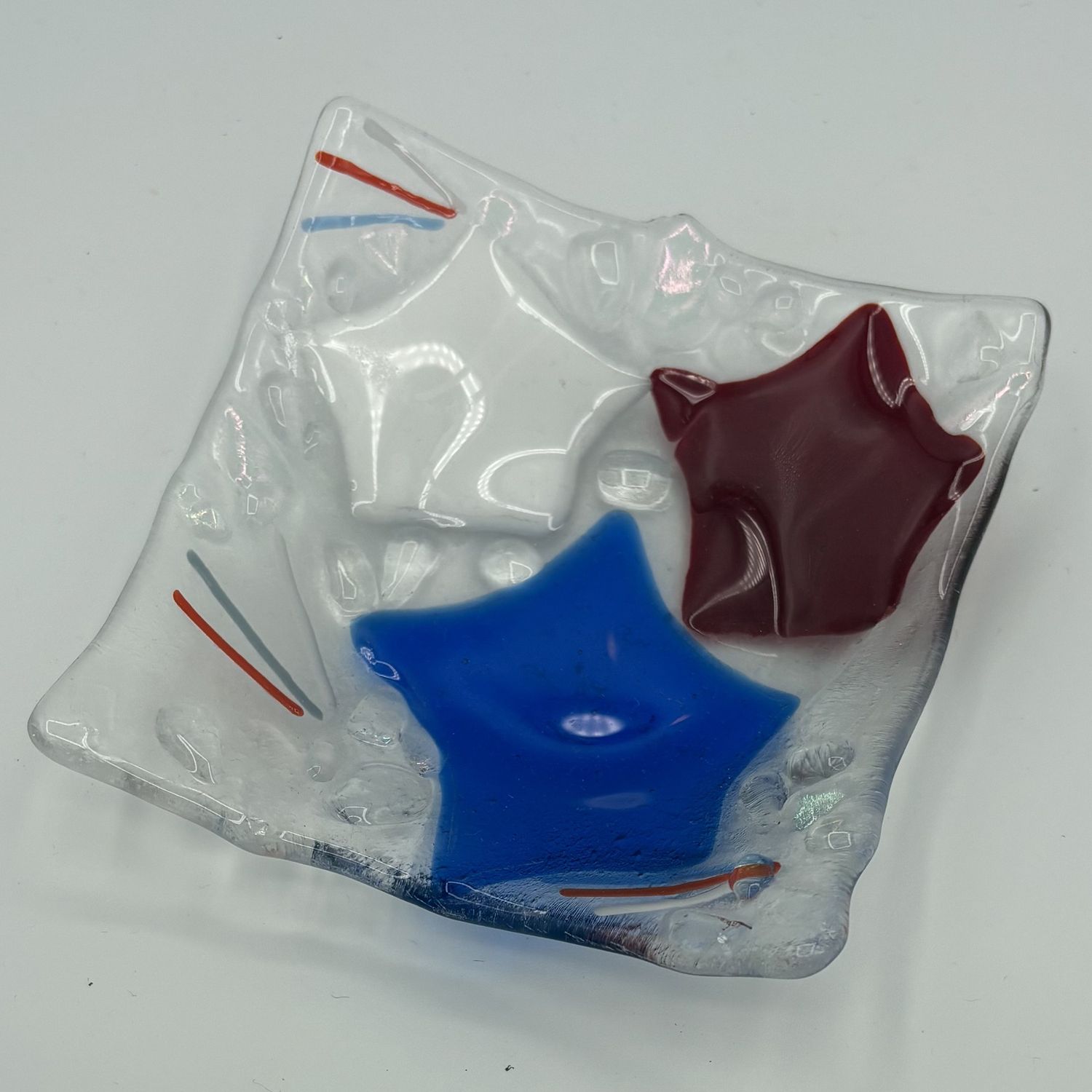 Duane Sparks, Fused Glass Dish, Red, White and Blue Stars