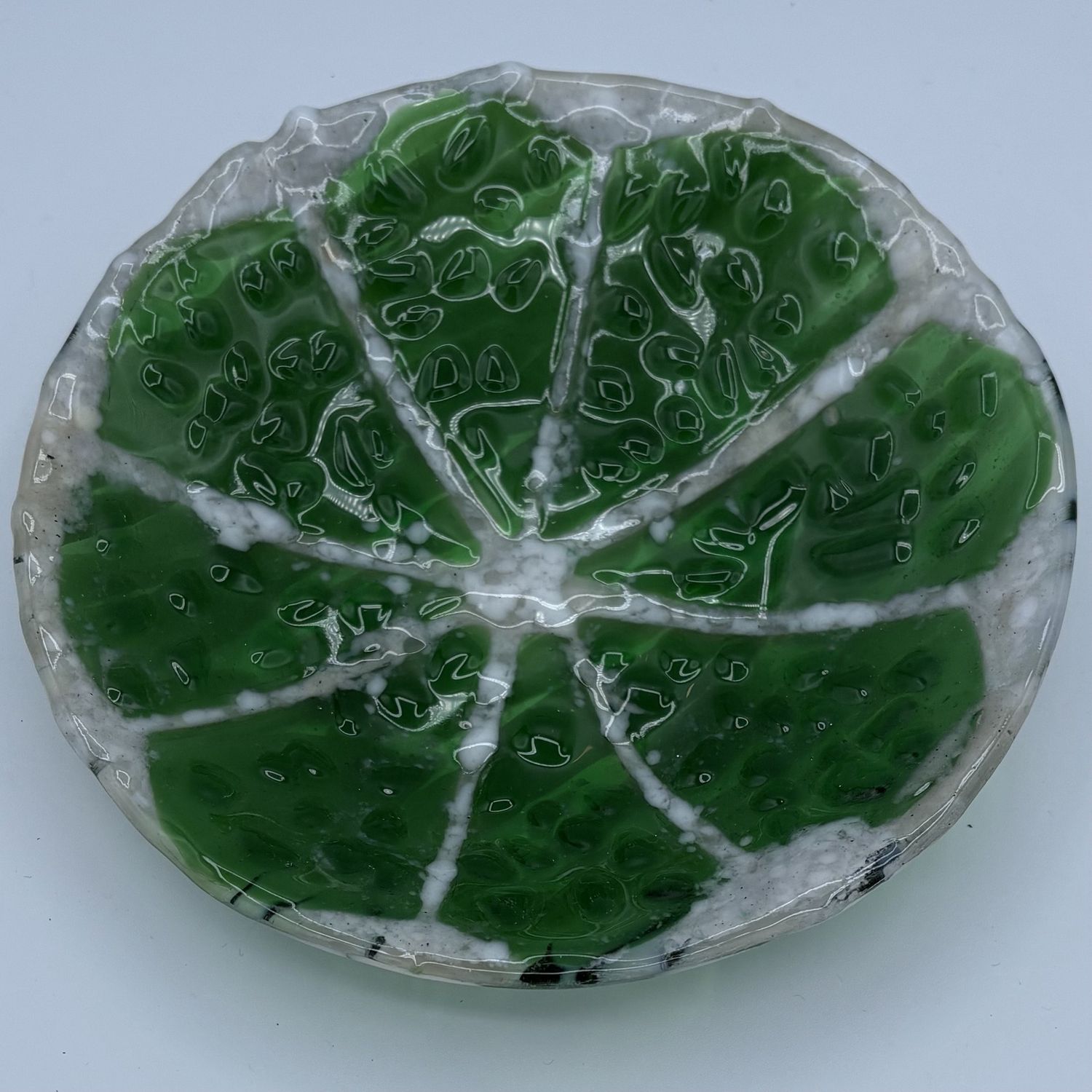 Tammy McCammon, Fused Glass Bowl, Green and White Design