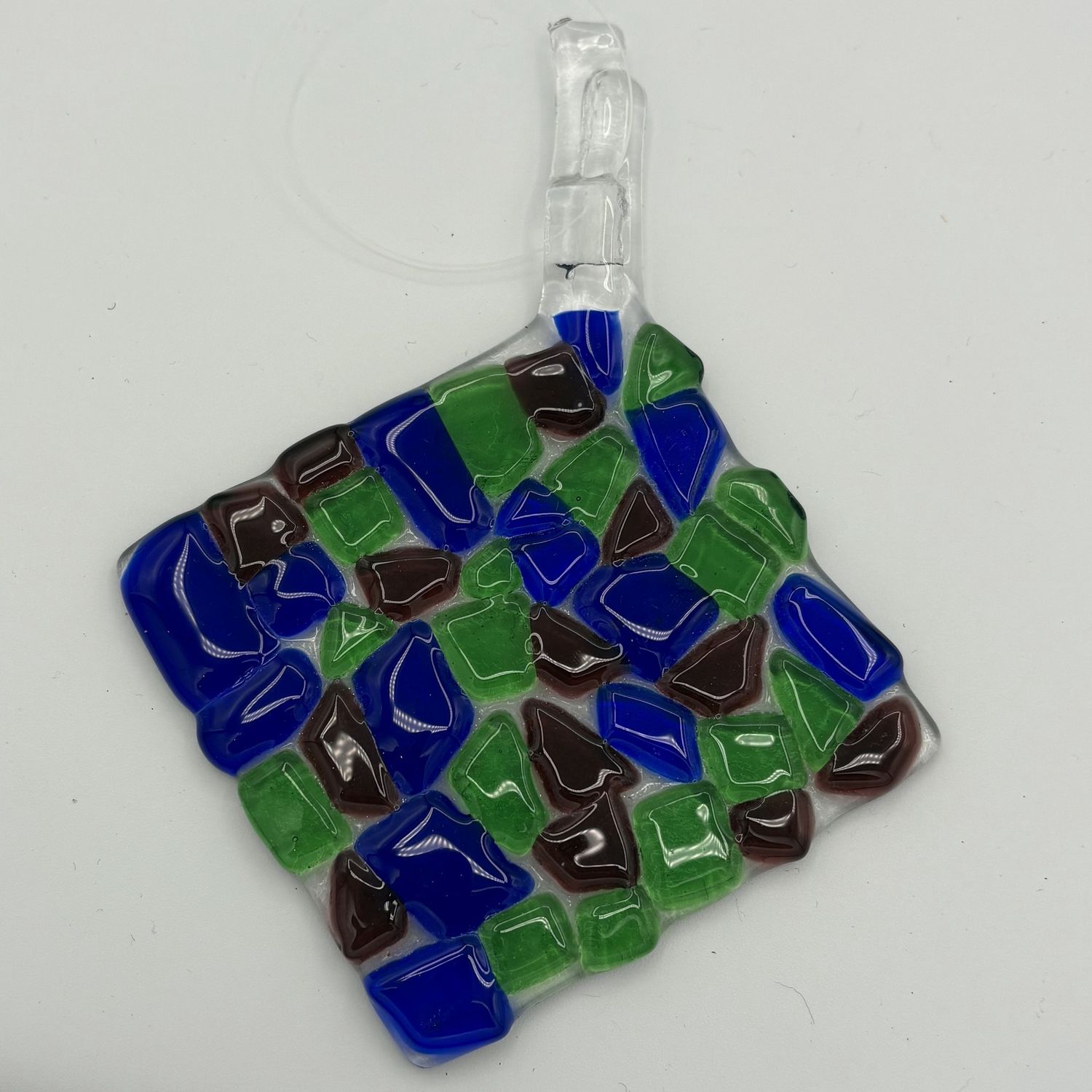 David Patrick, Fused Glass Suncatcher, Green, Blue and Purple Chunks