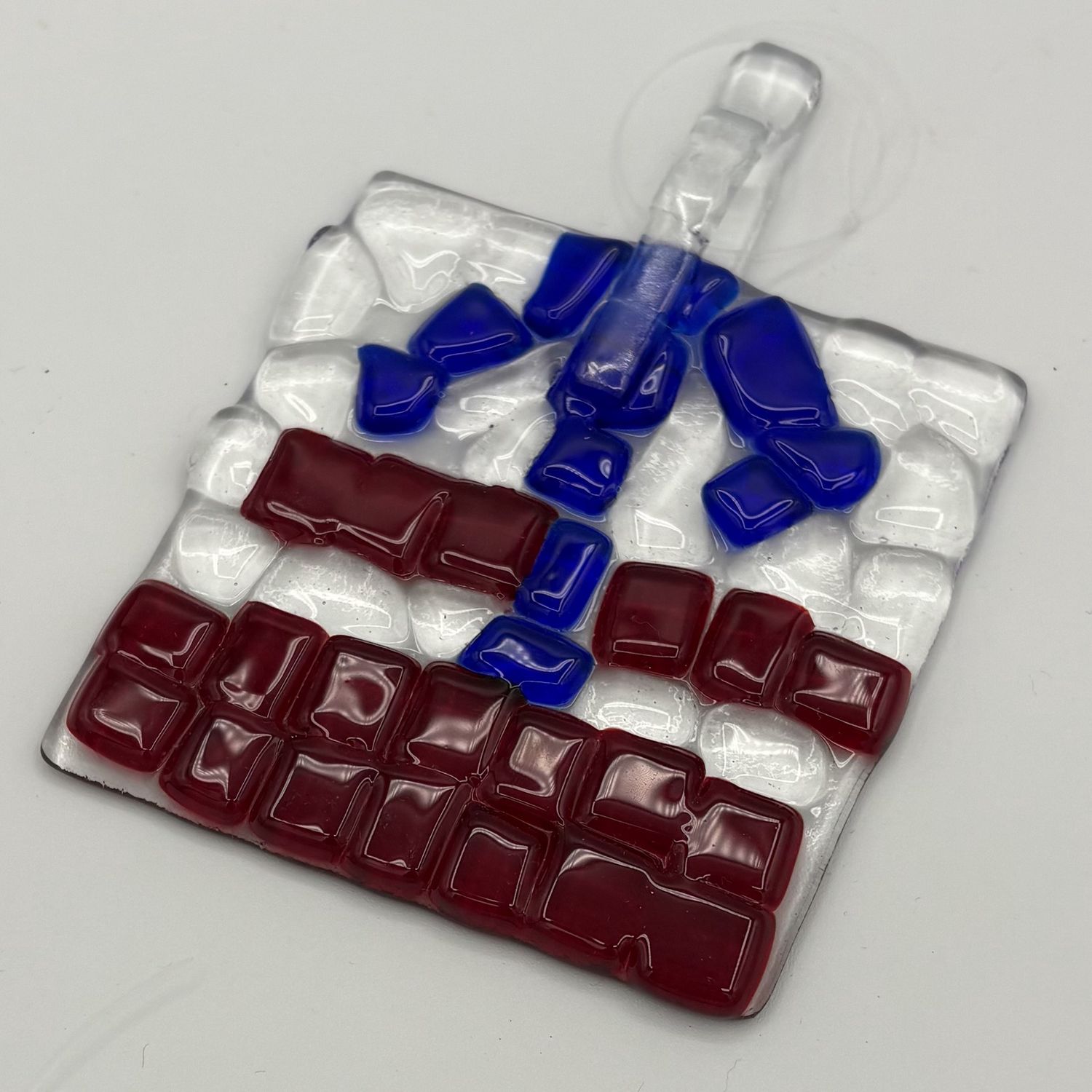 Beth Shaw, Fused Glass Suncatcher, Red and Blue Chunks