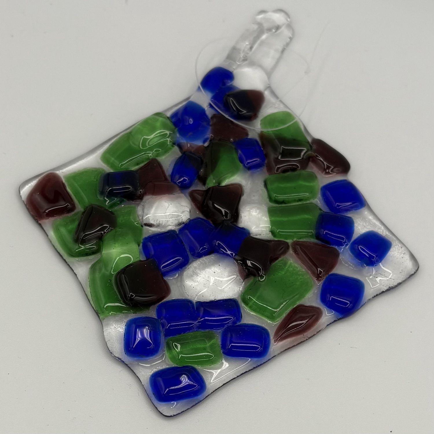 Beth Shaw, Fused Glass Suncatcher, Green, Blue and Purple Chunks