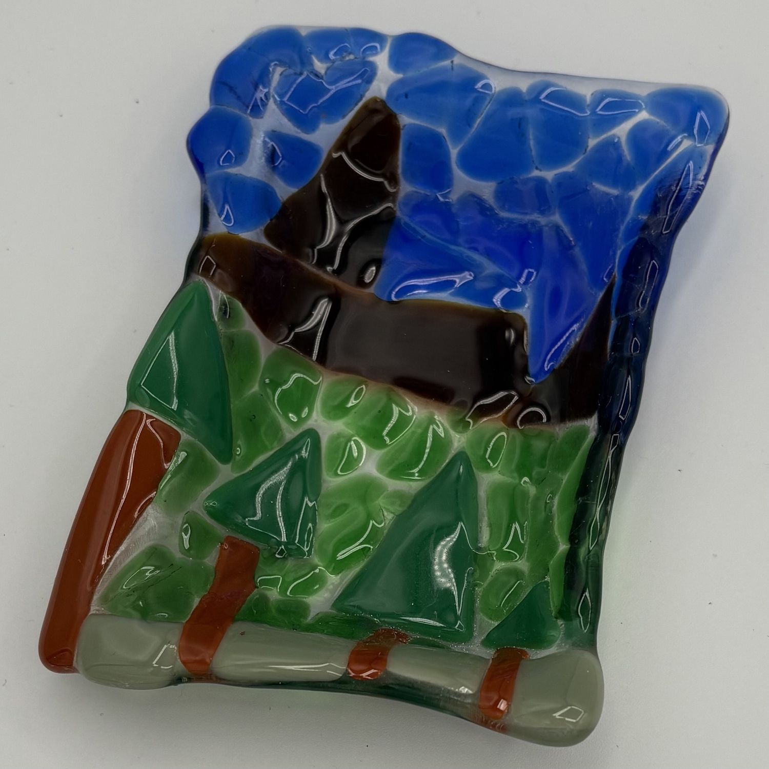 Duane Sparks, Fused Glass Soap Dish, Scenic Mountain View