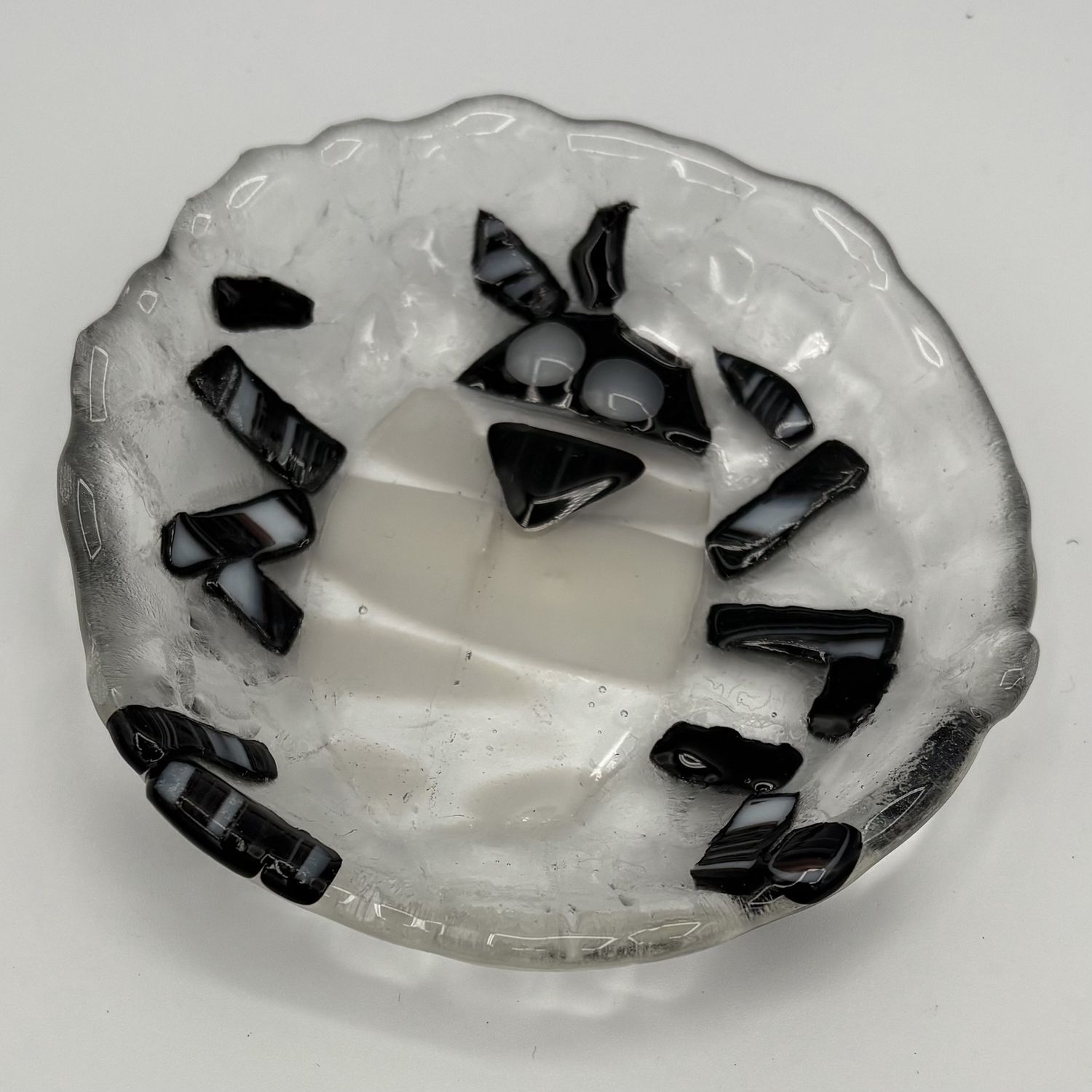 Tiffany Jameon, Fused Glass Dish, Black and White Bug