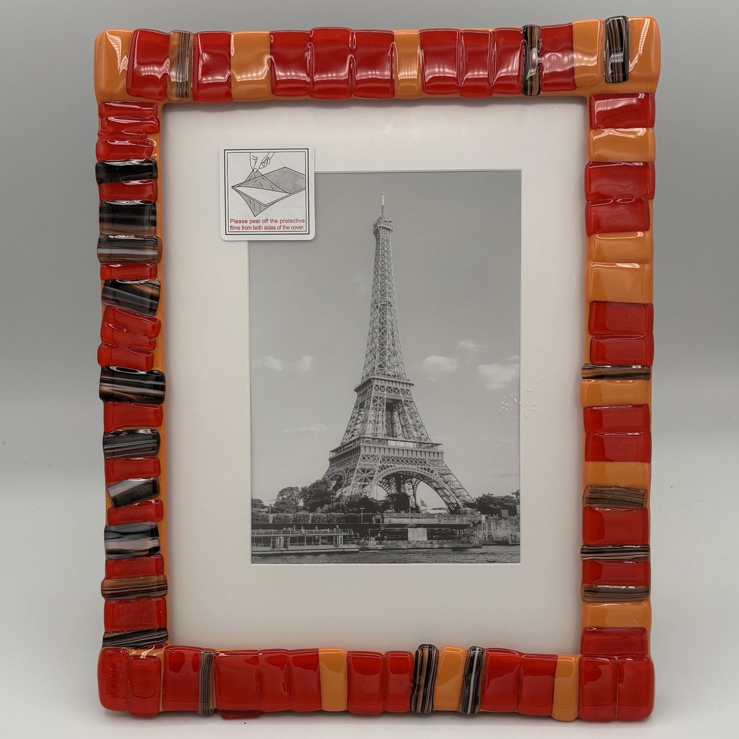 Christina Hanes, Fused Glass Frame, Orange and Black Design