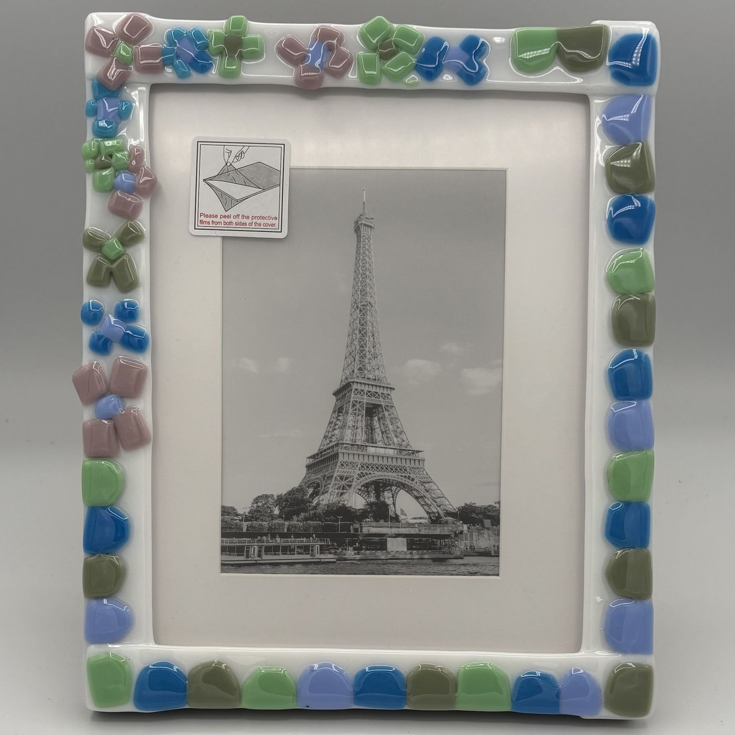 Amy Thompson, Fused Glass Frame, Pastel Flowers and Circles