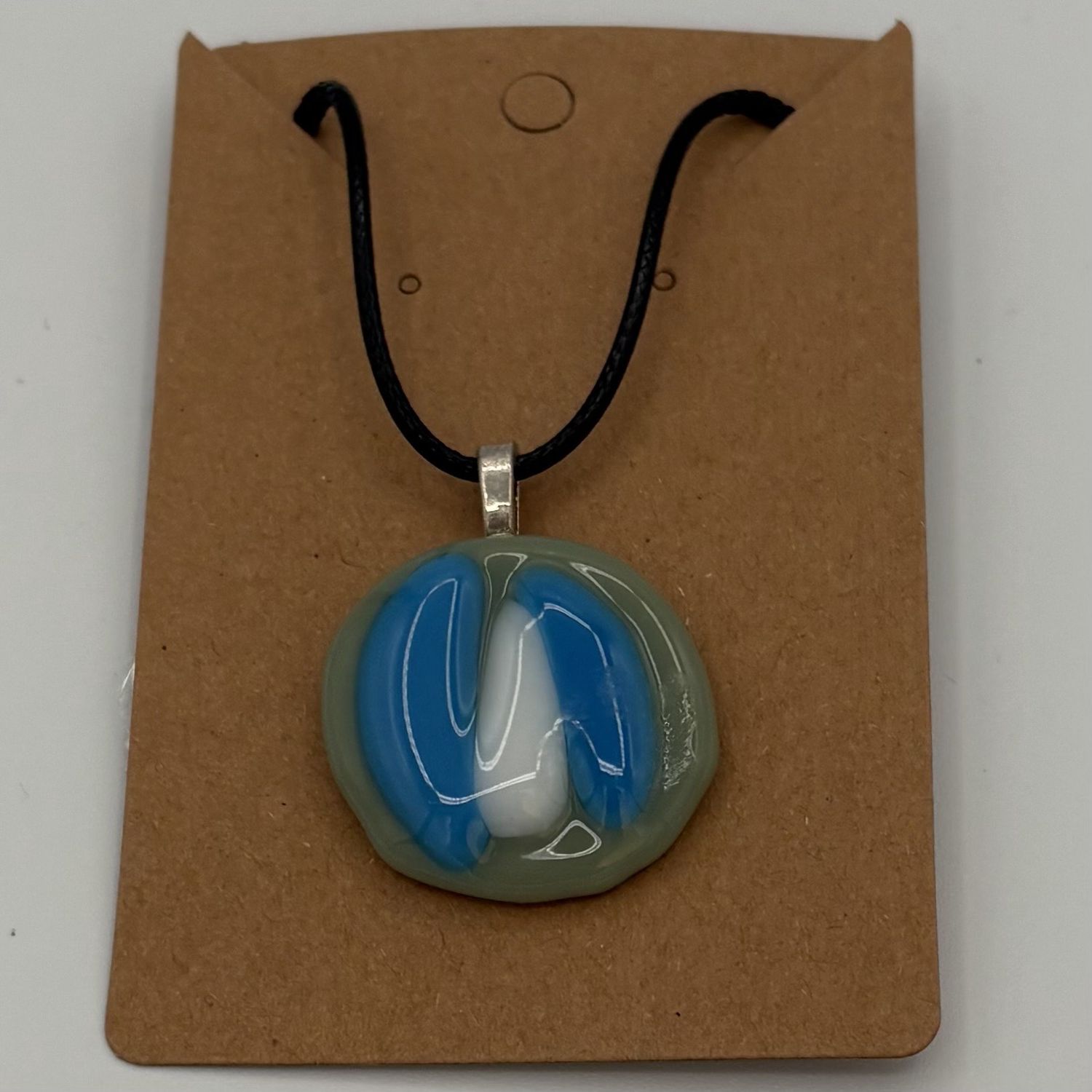 Rachel Andrew, Fused Glass Pendant, Green, Blue and White Design