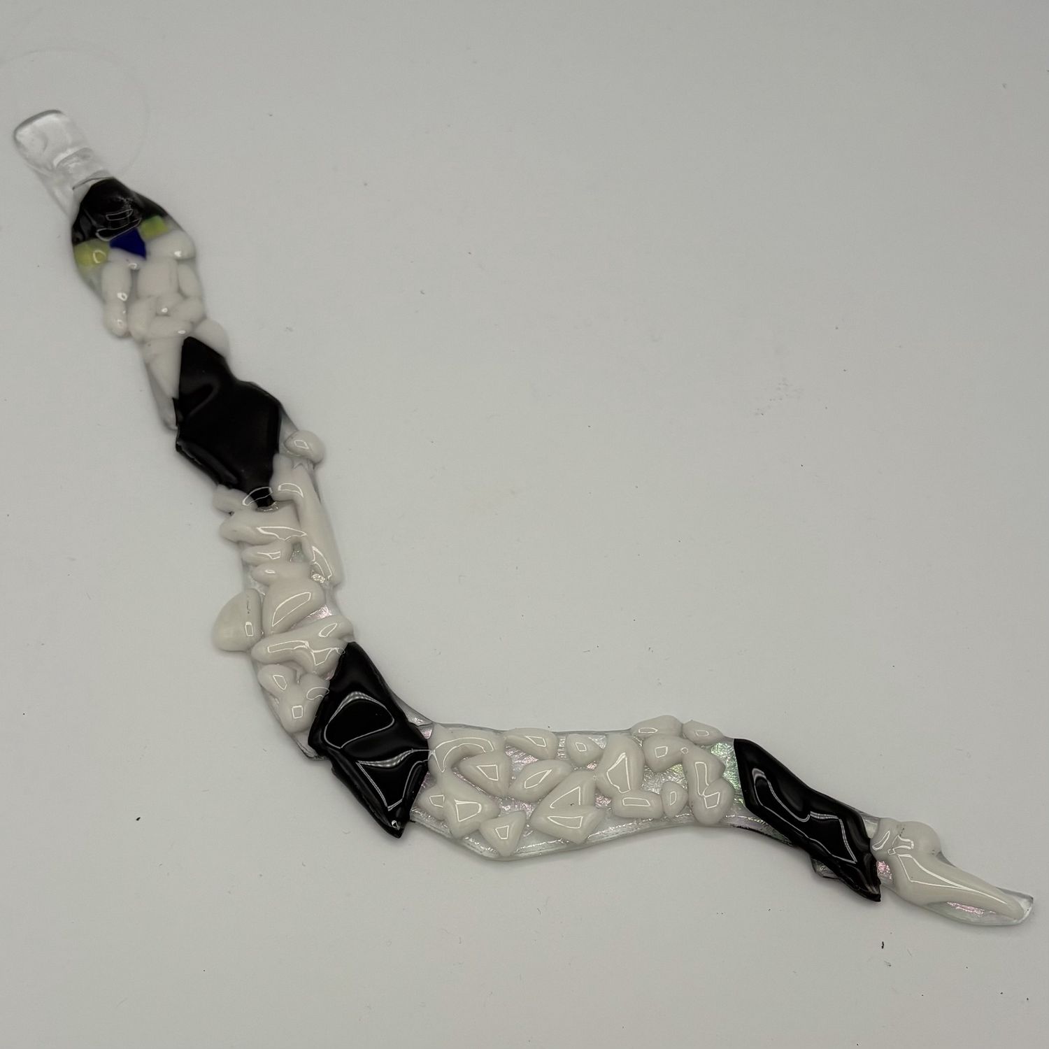 Tiffany Jameson, Fused Glass Suncatcher, Black and White Snake