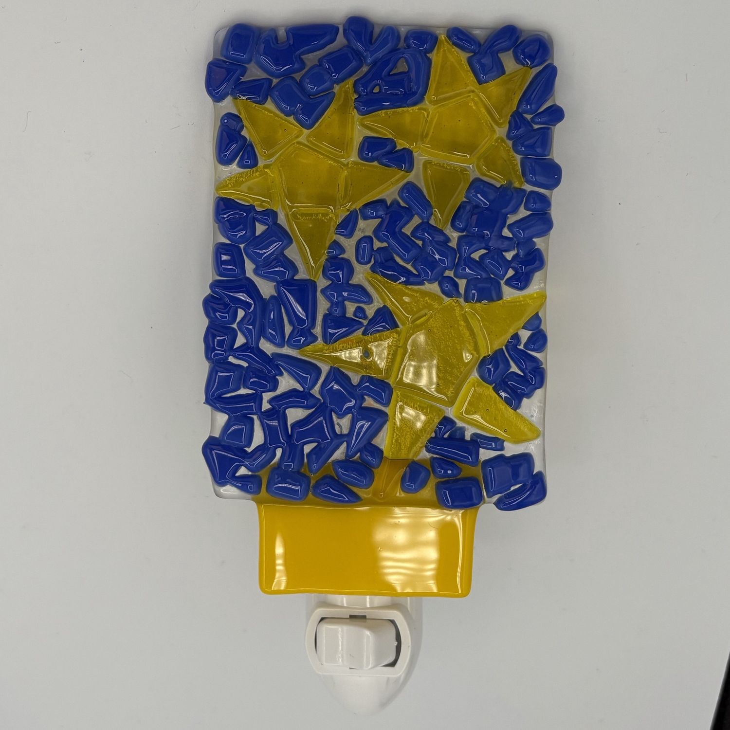 Annie Baxter, Fused Glass Nightlight, Yellow Stars on Blue