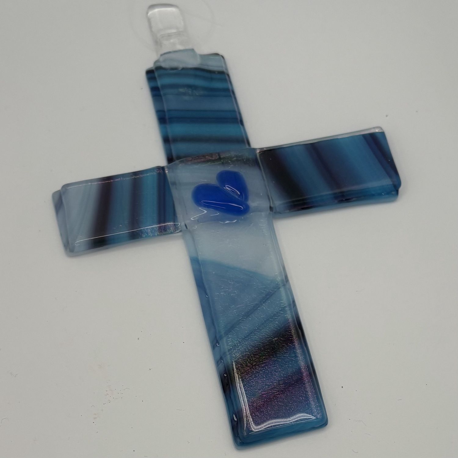 Alphonso Rowe, Fused Glass Suncatcher, Blue Cross