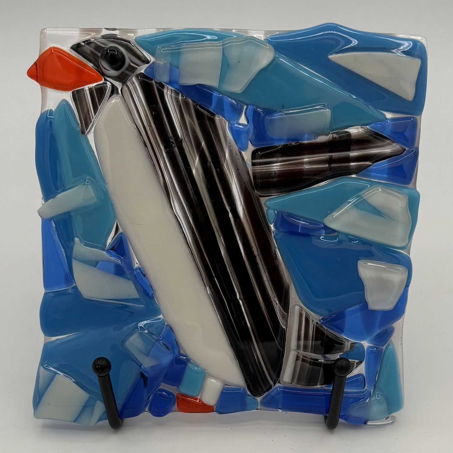 Jordan Satterfield, Fused Glass Stand Piece, Playful Penguin