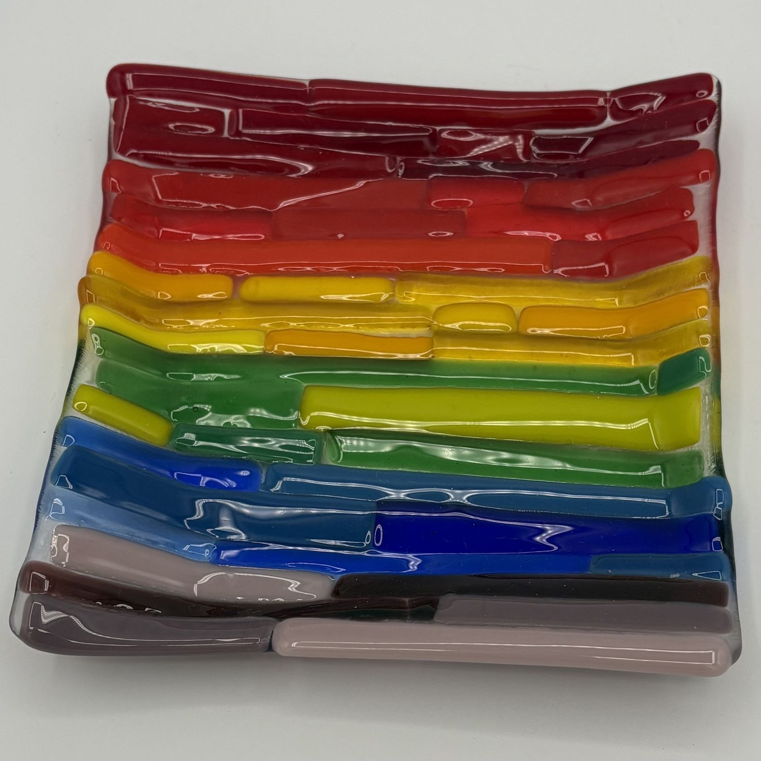 David Patrick, Fused Glass Dish, Rainbow Stripes