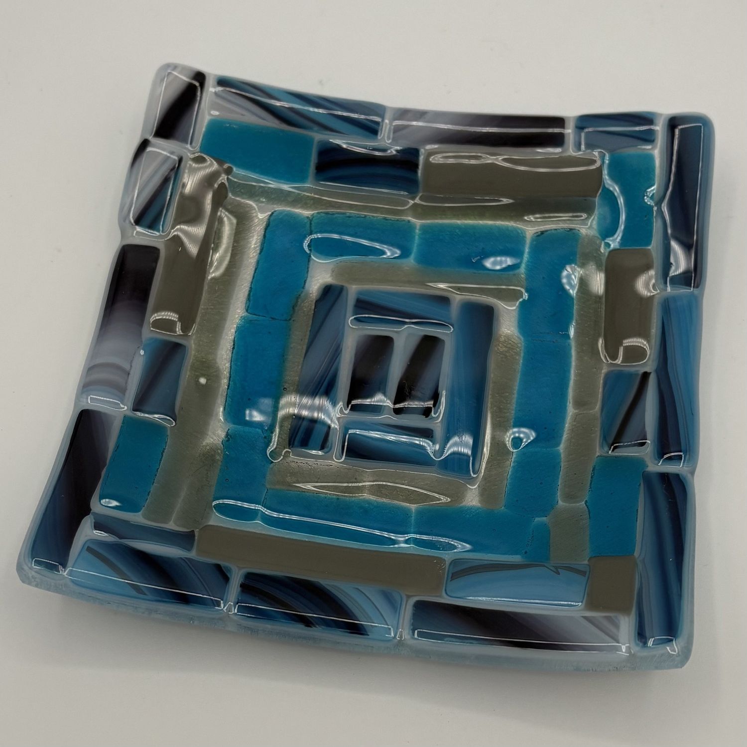 Gabby Adams-Hubbard, Fused Glass Dish, Blue and Grey Stripes