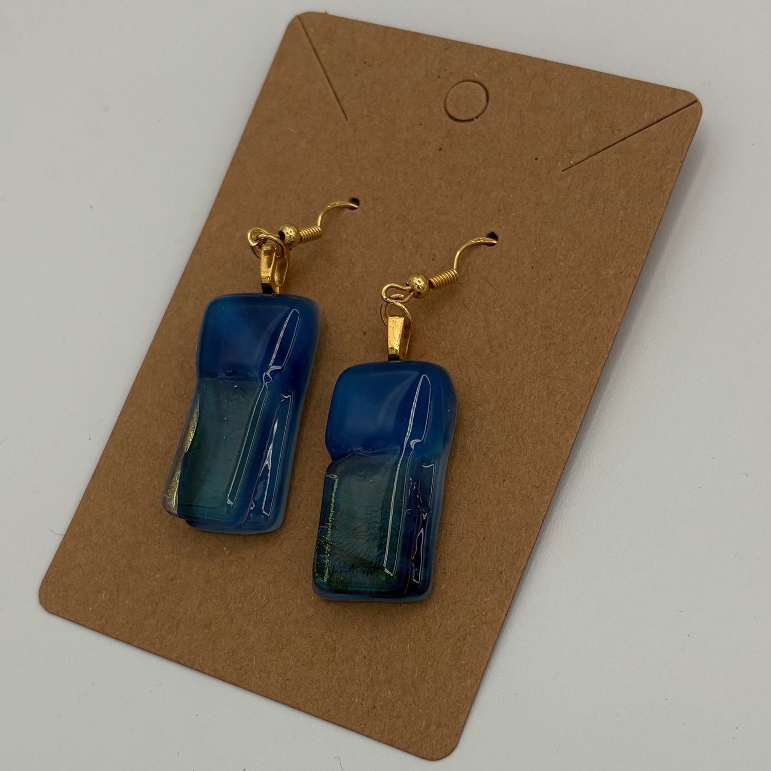 Alphonso Rowe, Fused Glass Earrings, Multi-Shade Blue Rectangles