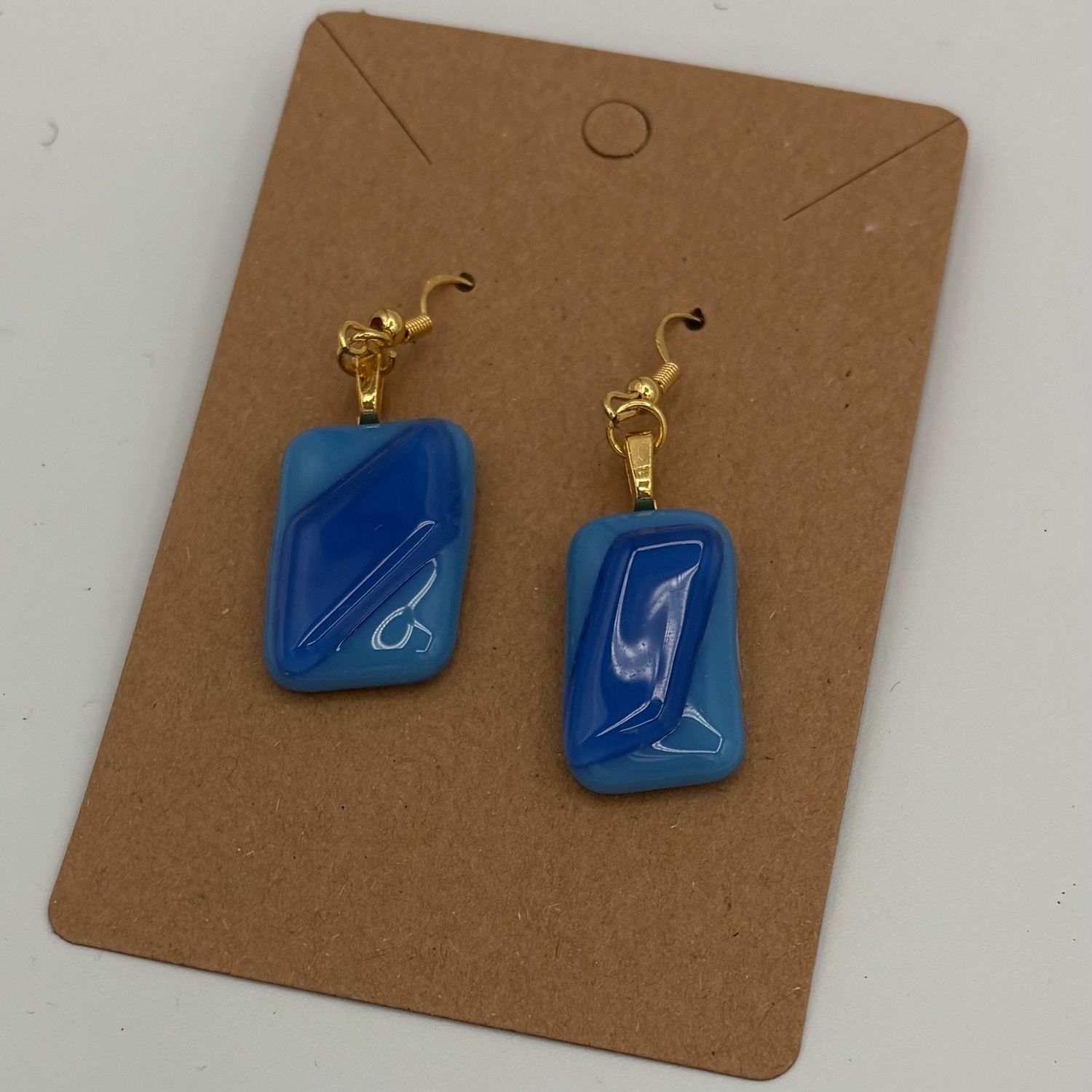 Alphonso Rowe, Fused Glass Earrings, Multi-Shade Blue Design