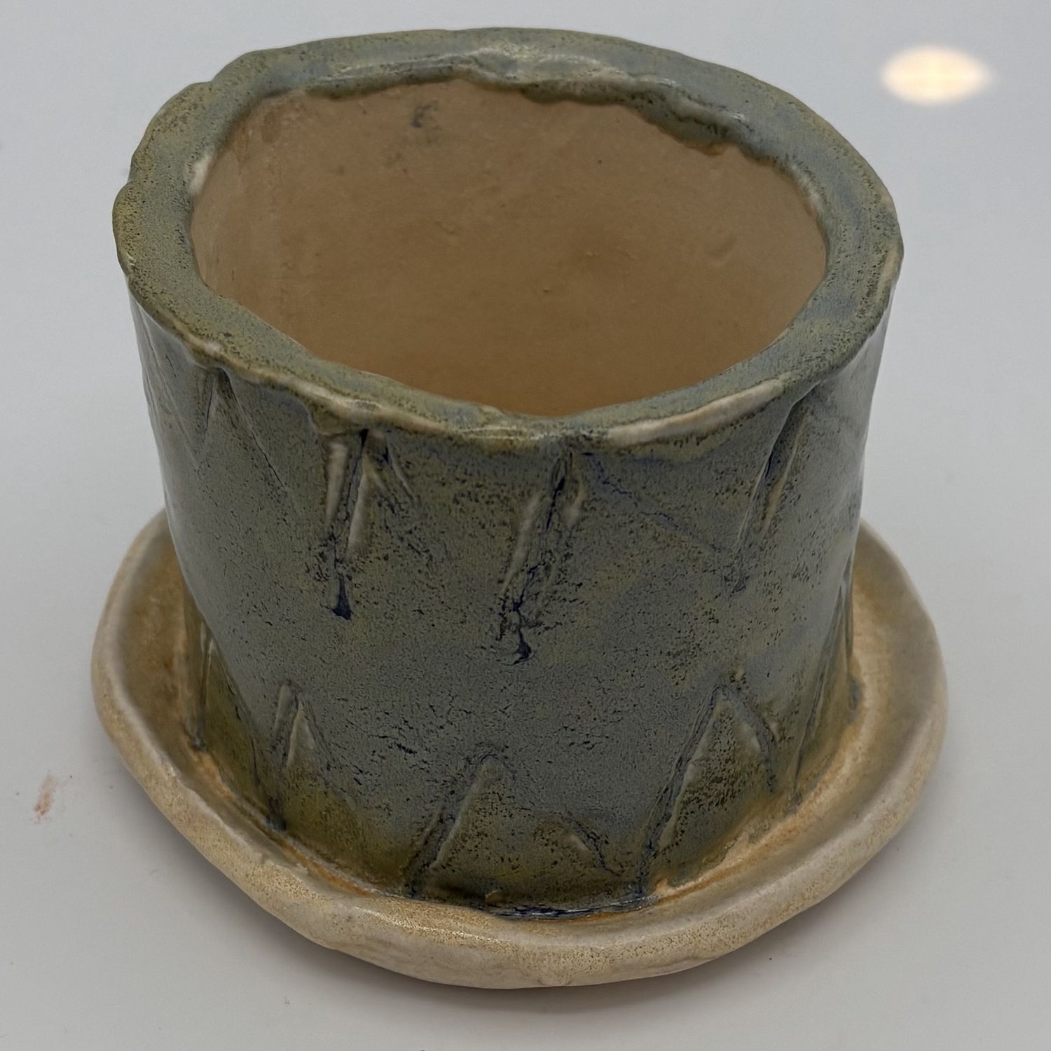 Bobbie Jo Robinson, Ceramic Planter, Green Zigzags