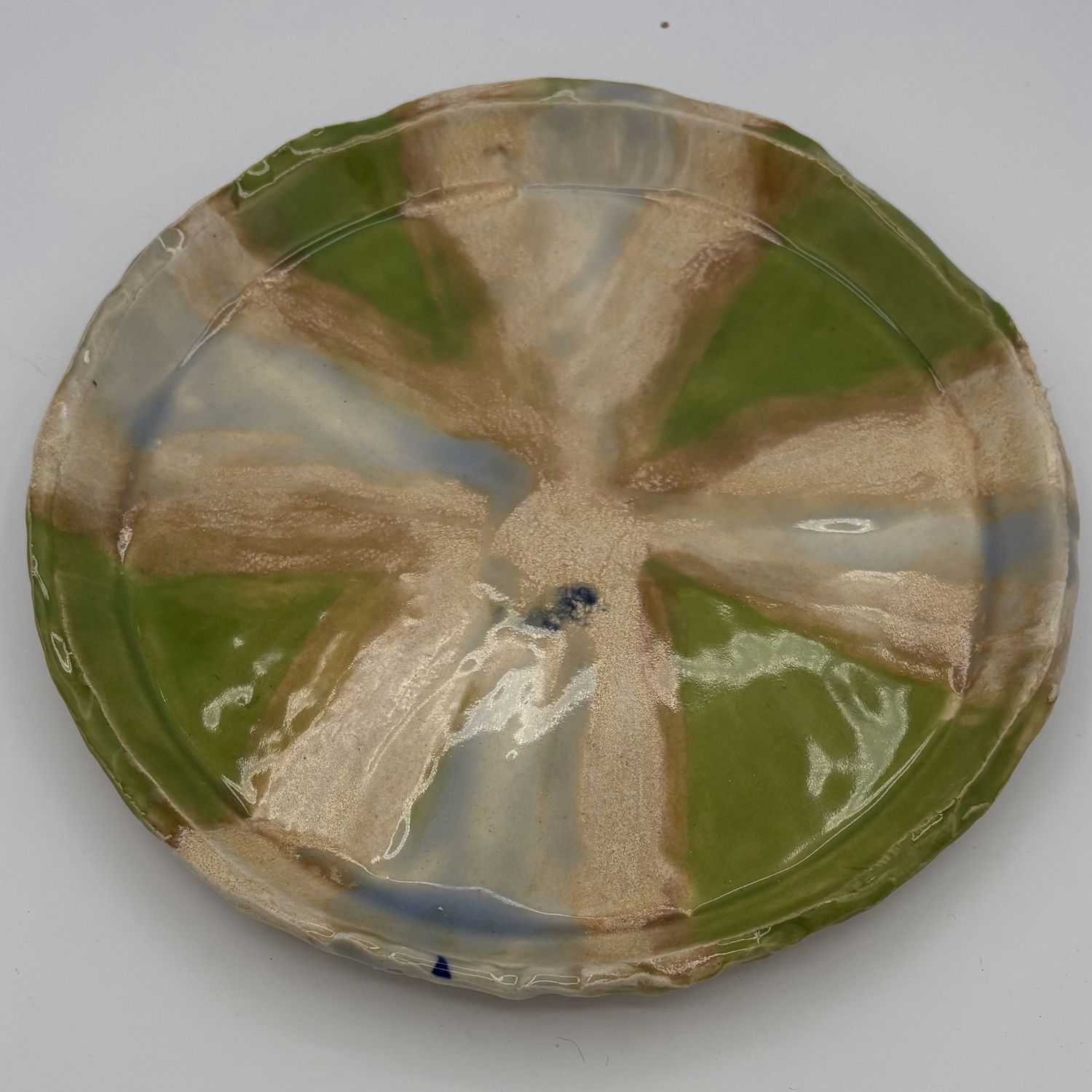 David Campbell, Ceramic Plate, Green and Beige Design
