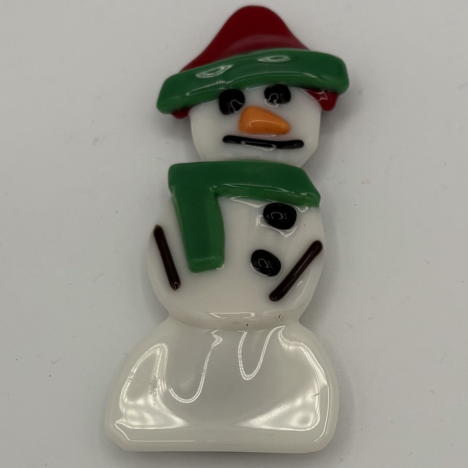 Meredith Bokeno, Fused Glass Magnet, Happy Snowman