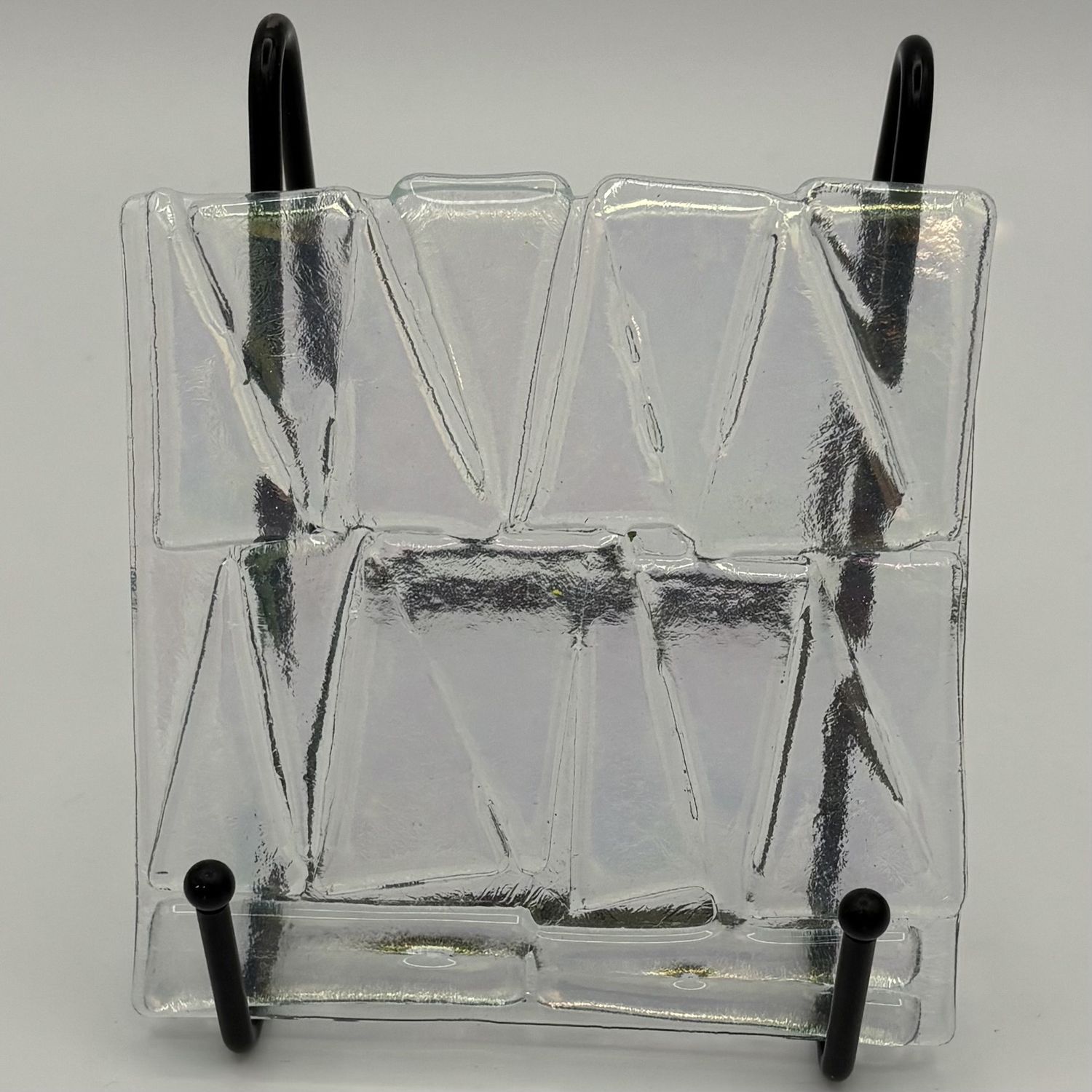 Mallory Miller, Fused Glass Stand Piece, Iridescent Transparent Triangles