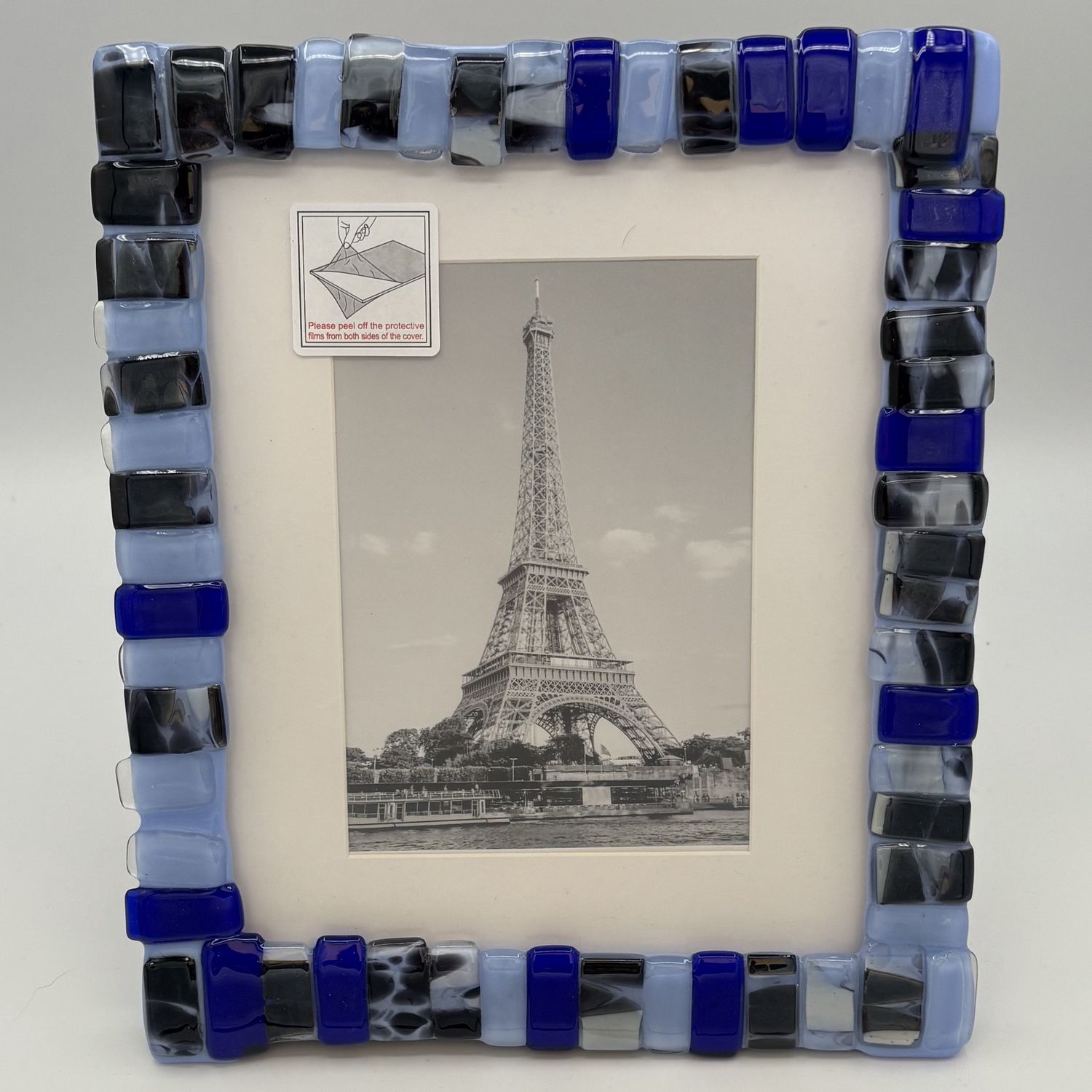 Alphonso Rowe, Fused Glass Frame, Blue and Black Rectangles