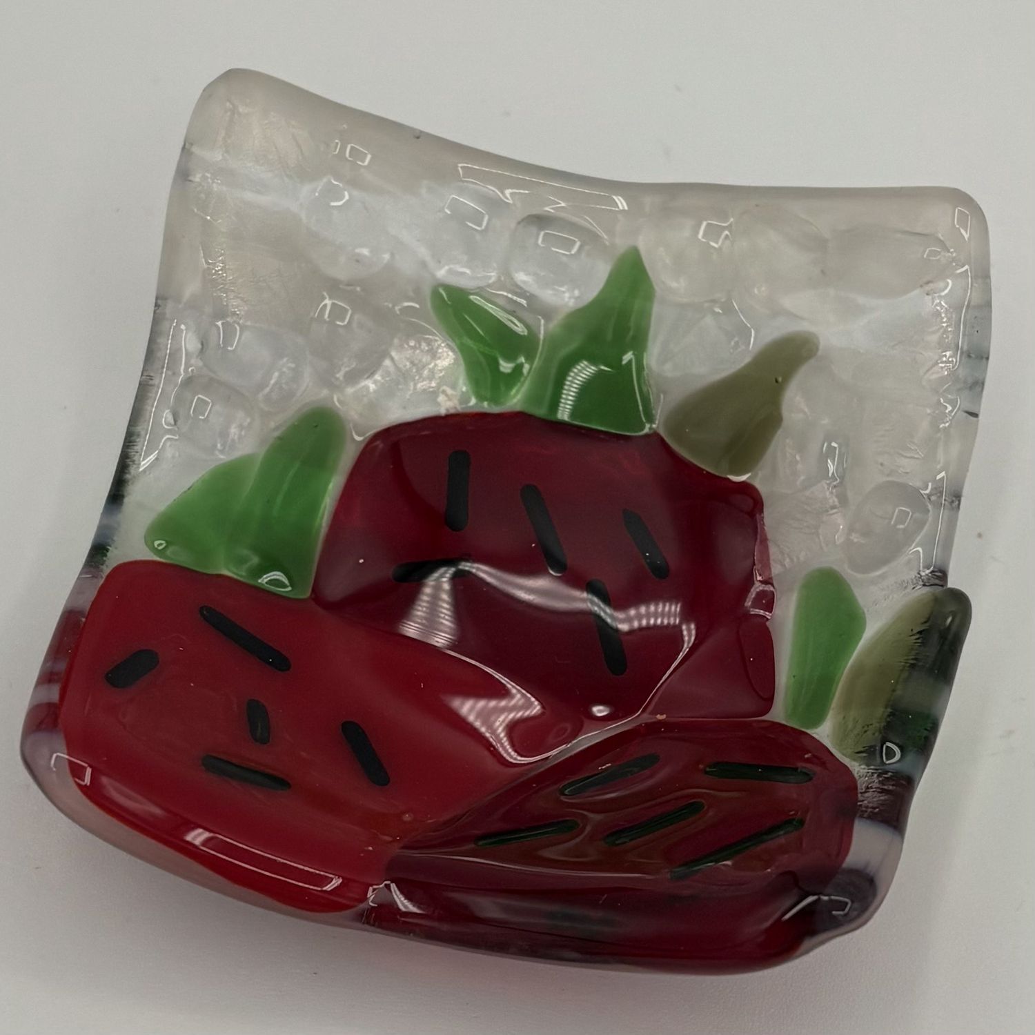 Rebecca Zareski, Fused Glass Ring Dish, Strawberries