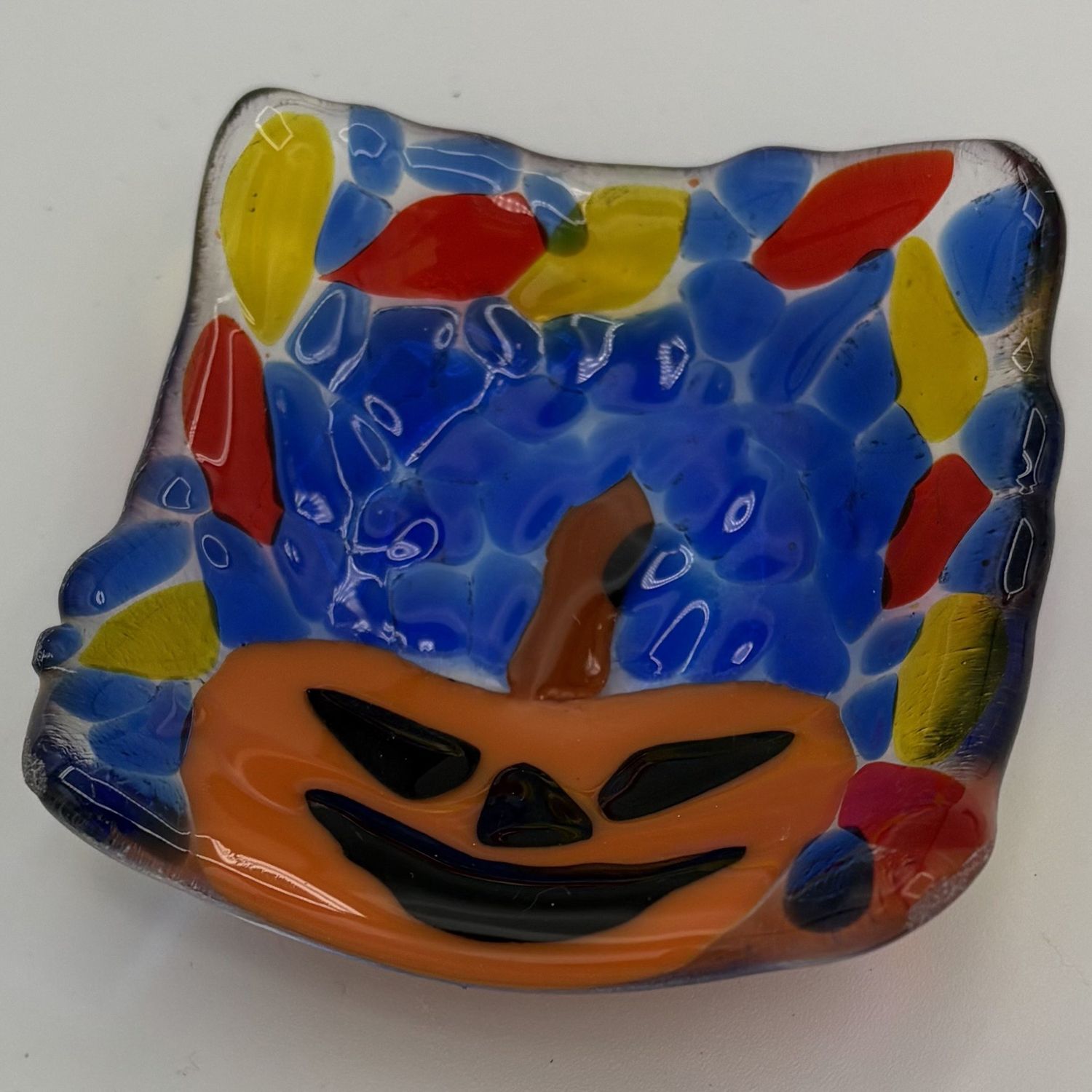 Kenny Needham, Fused Glass Ring Dish, Jack-O-Lantern