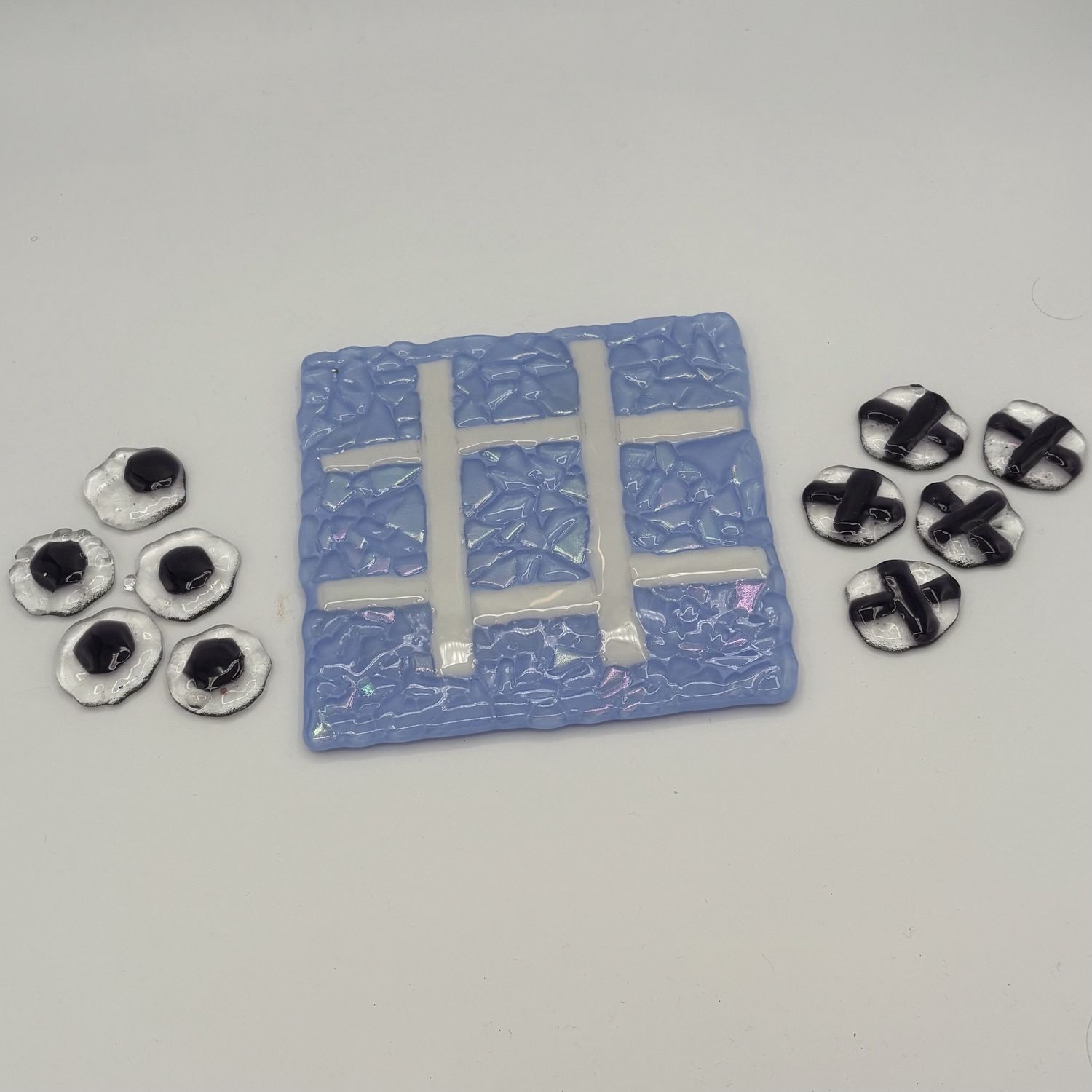 Melissa Powell, Fused Glass Tic Tac Toe Board, Blue and White