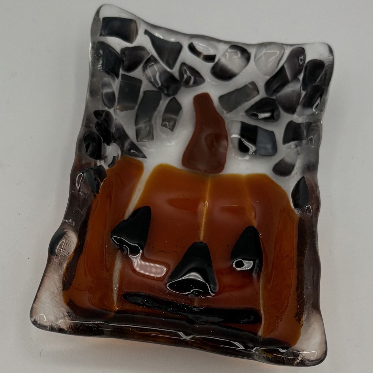 Duane Sparks, Fused Glass Soap Dish, Happy Jack-O-Lantern