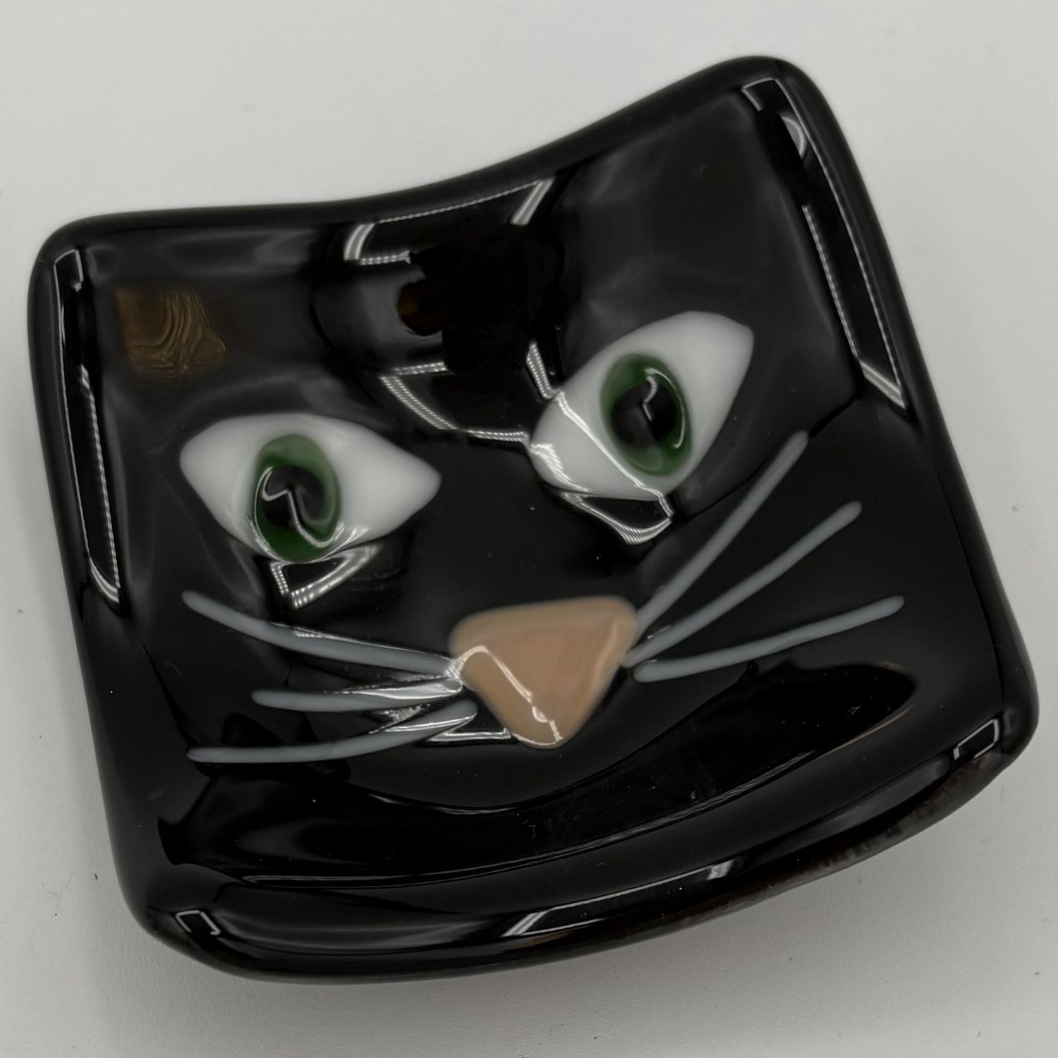 Katie Albers, Fused Glass Ring Dish, Black Cat Face