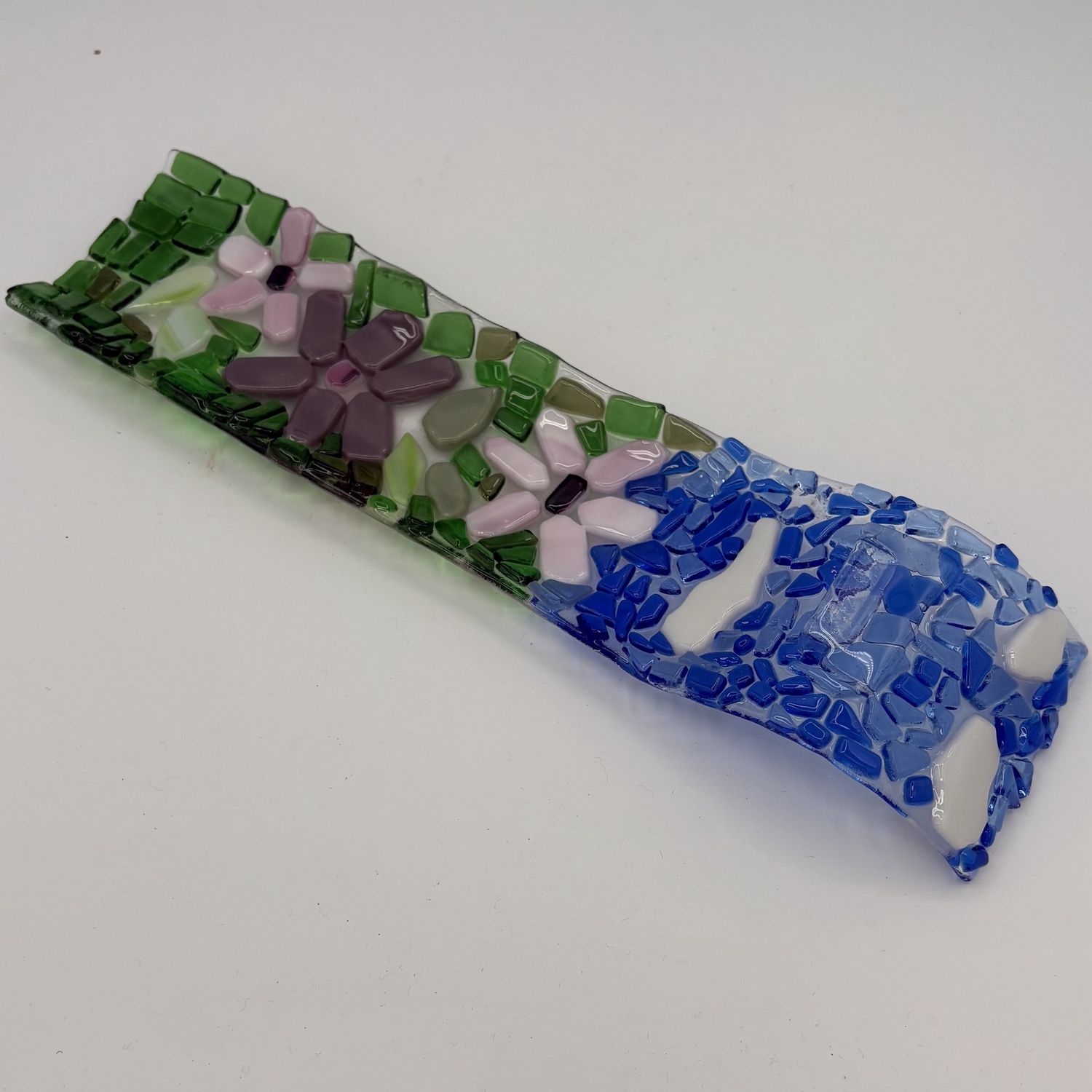 Rebecca Zareski, Fused Glass Incense Holder, Pink and Purple Flower Field