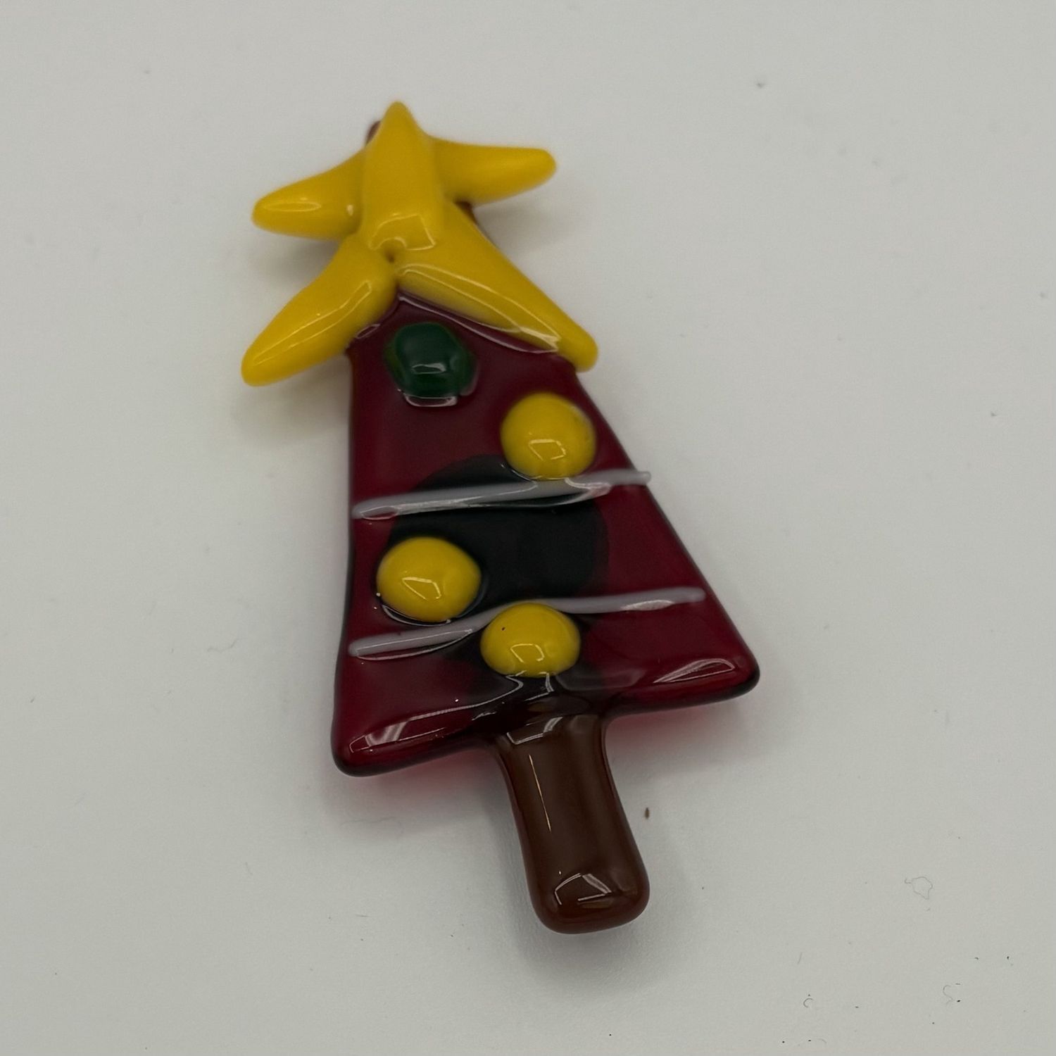 Kenny Needham, Fused Glass Magnet, Festive Red Tree