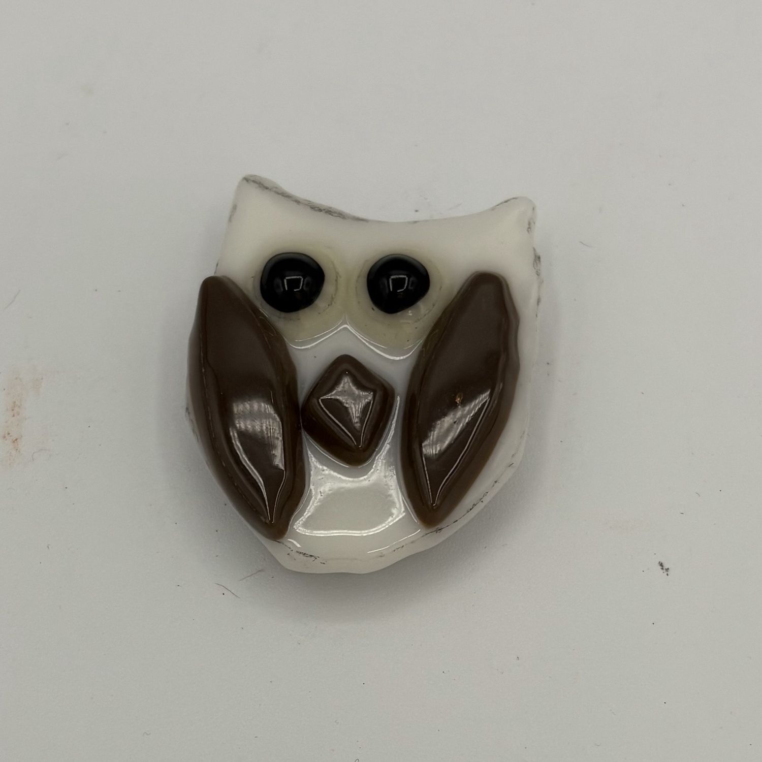 Meredith Bokeno, Fused Glass Magnet, Brown and White Owl