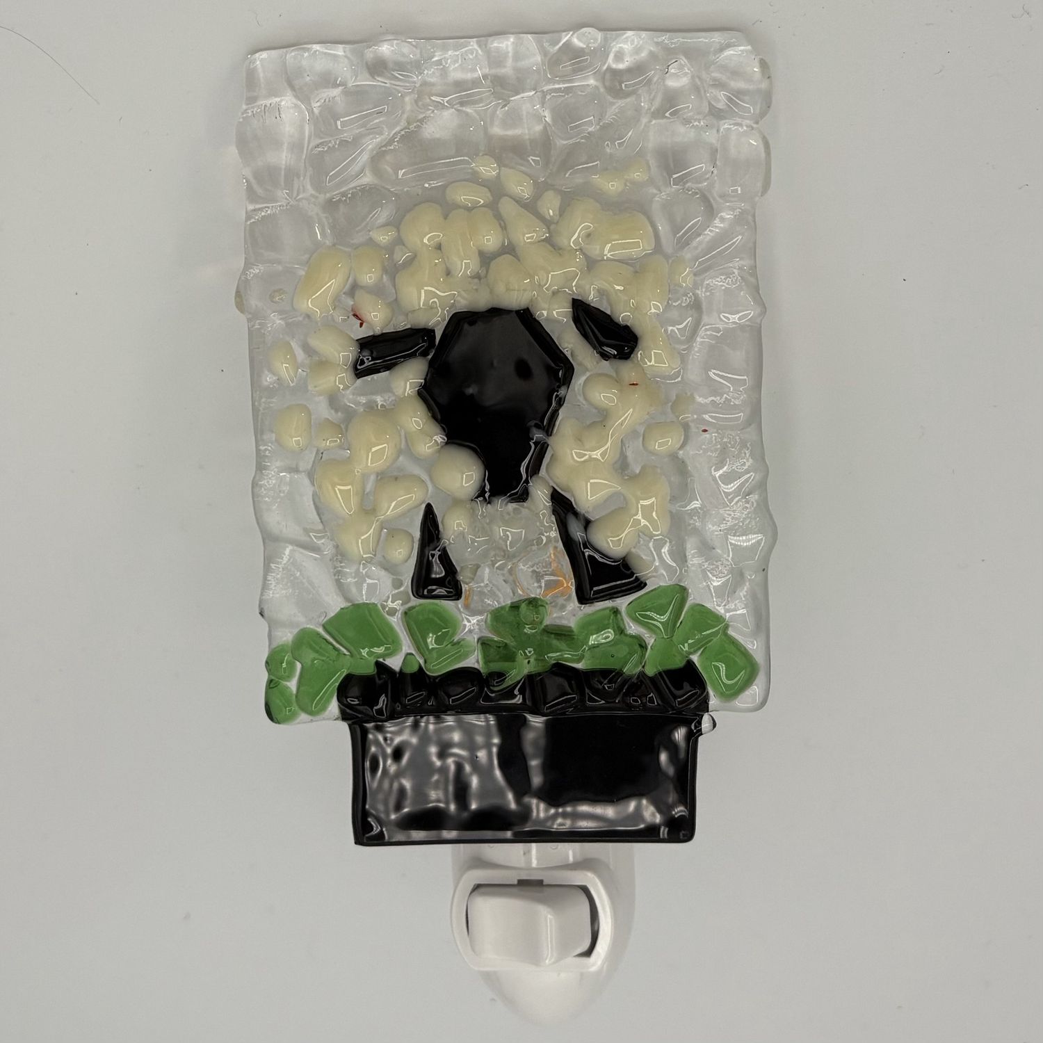 Alaina Weeks, Fused Glass Nightlight, Black and White Sheep