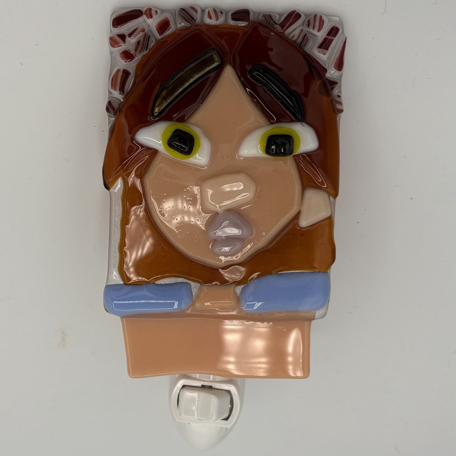 Erin Williams, Fused Glass Nightlight, Brunette Girl with Green Eyes