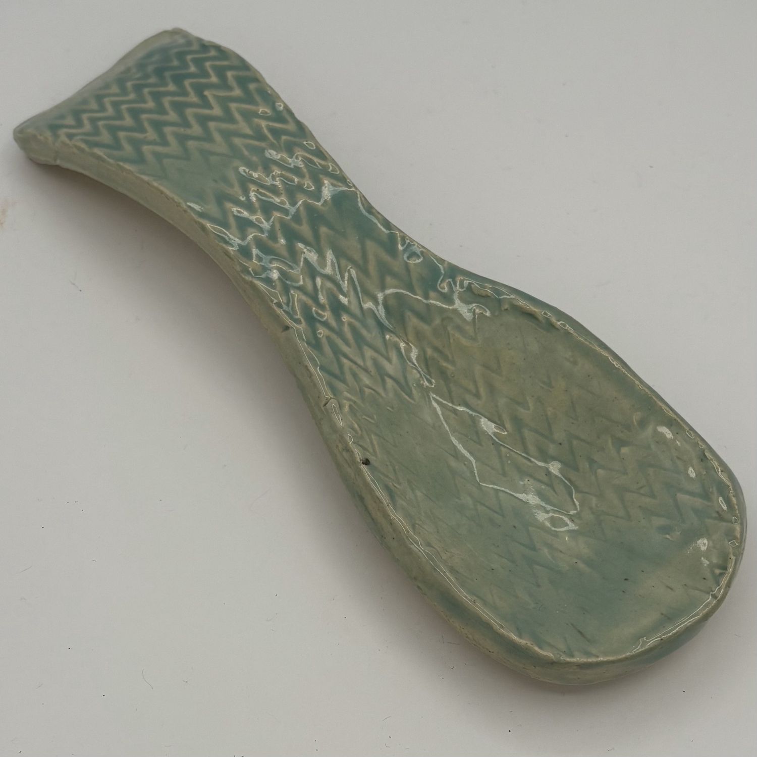 Alexis Kritikos, Ceramic Spoon Rest, Soft Blue Zig Zags