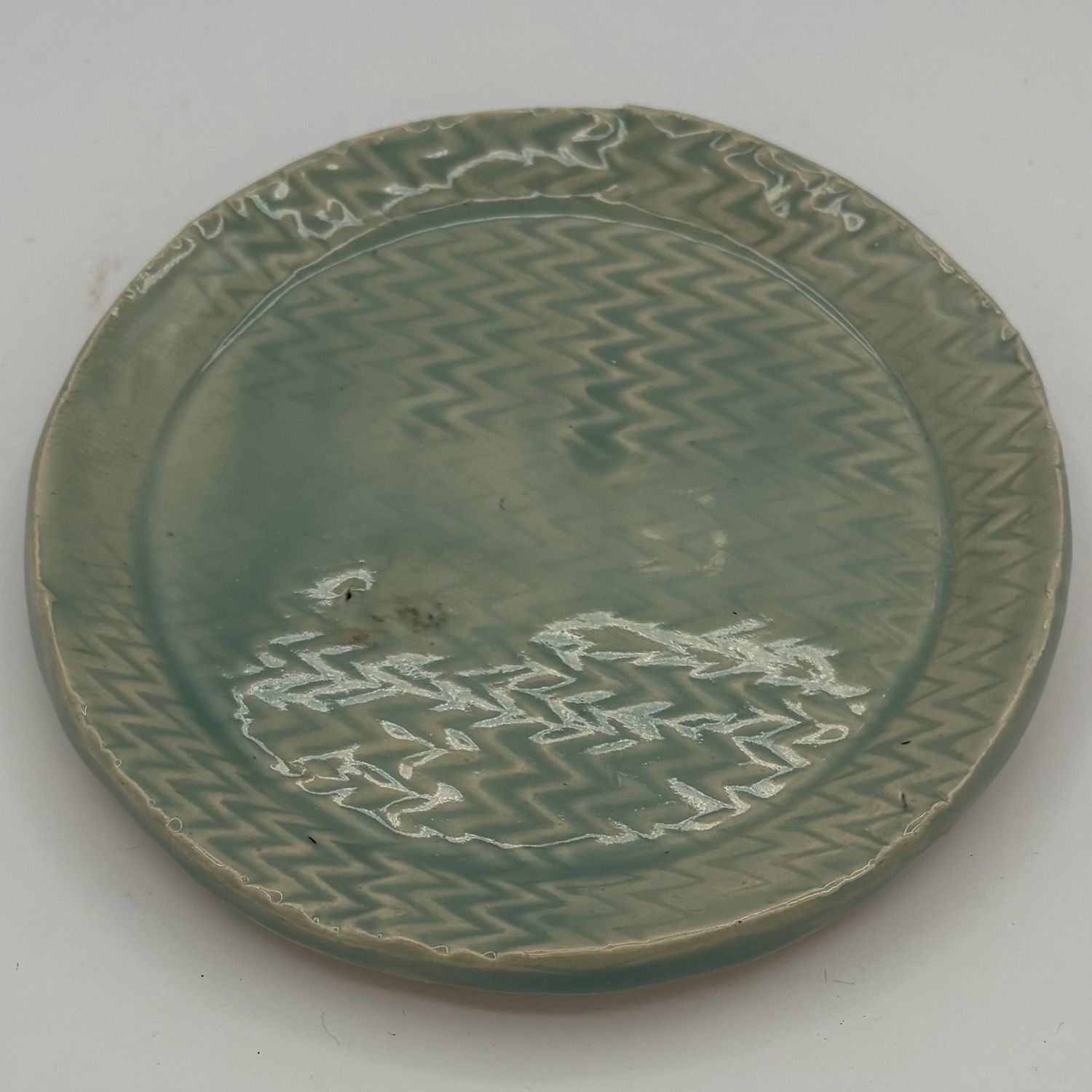 Alexis Kritikos, Ceramic Plate, Soft Blue Zig Zags