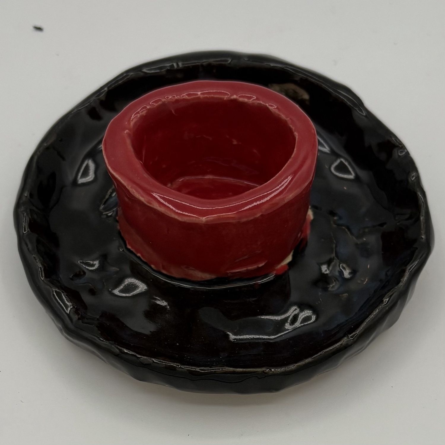 Austin Schneider, Ceramic Candle Holder, Red and Black Design
