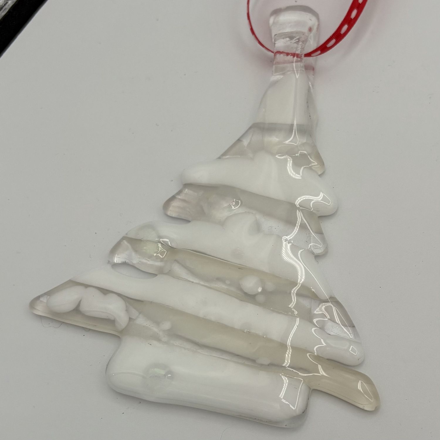 Mark Hodge, Fused Glass Ornament, Snowy Tree