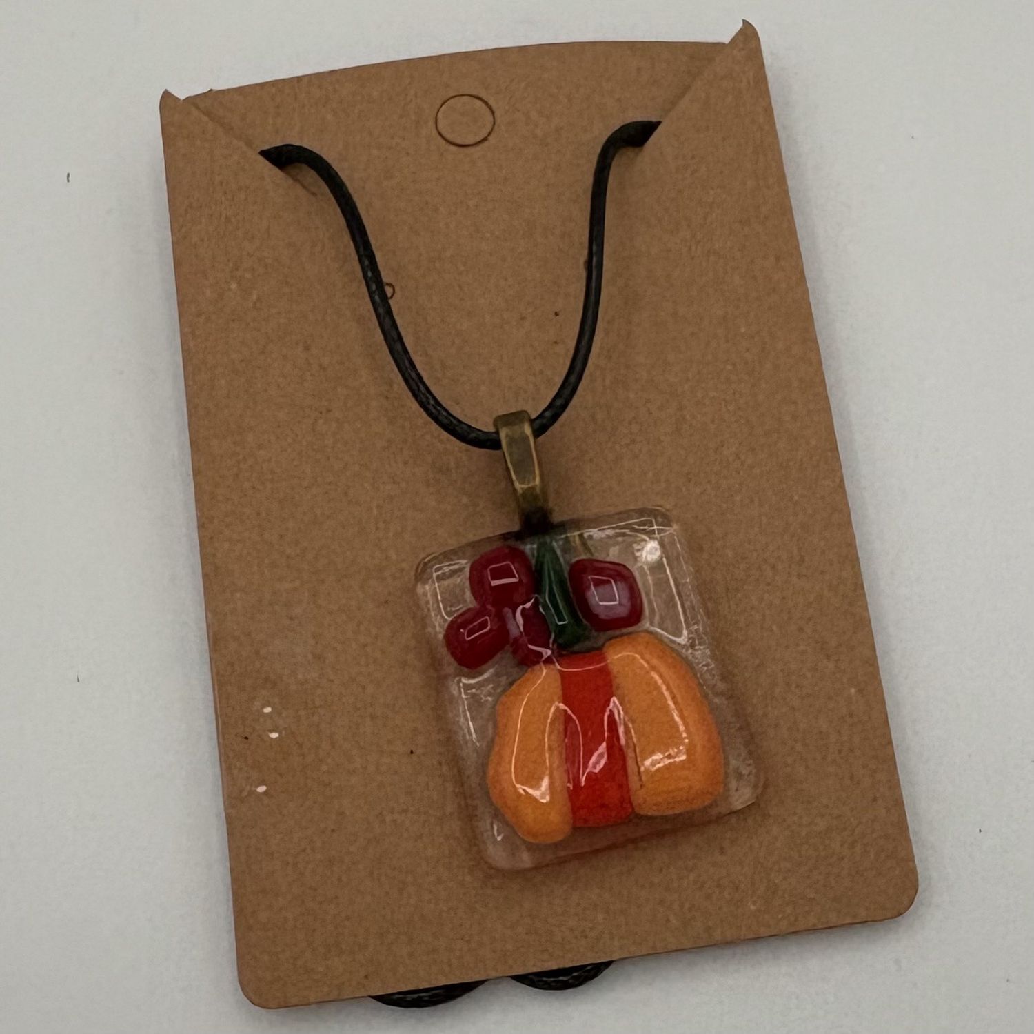 Meredith Bokeno, Fused Glass Pendant, Little Pumpkin
