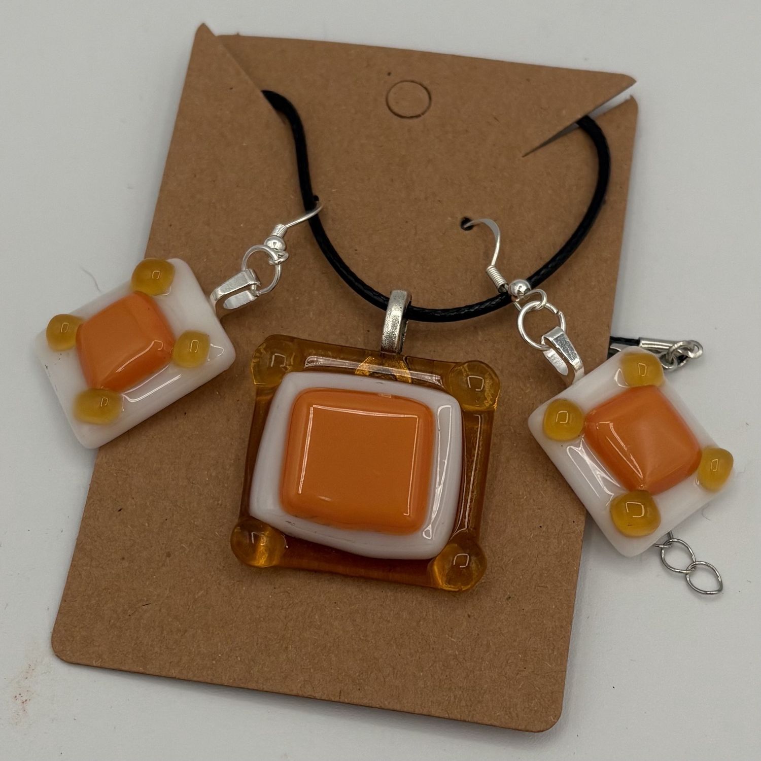 Alphonso Rowe, Fused Glass Jewelry Set, Yellow and Orange Shapes