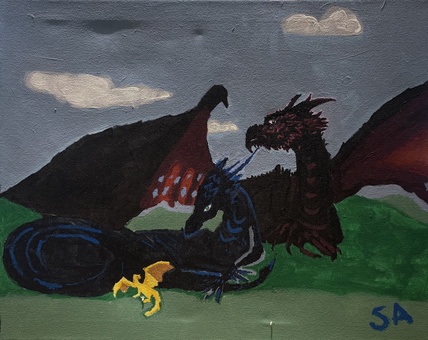 Sarah Alward, Acrylic on Canvas, &#39;Dragon Family&#39;
